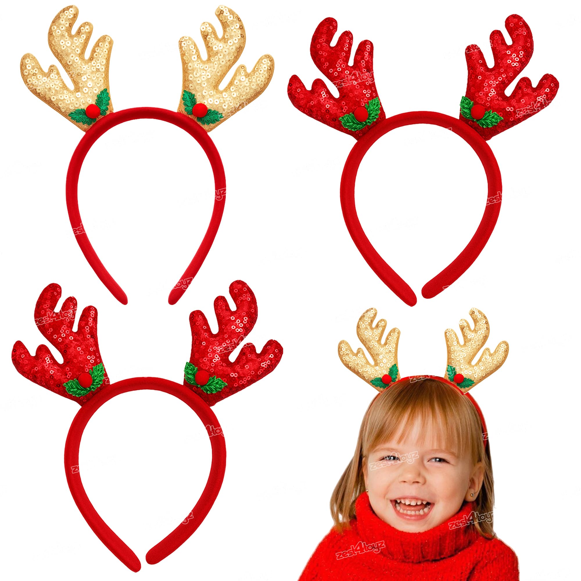 Zest 4 Toyz Colorful Christmas Headband Antlers Ear Hair Hoop for Kid , Christmas Party Hair Accessories Deer Hair Band ,Party Props Christmas Decoration,Christmas Fun- Pack of 3-Assorted Color