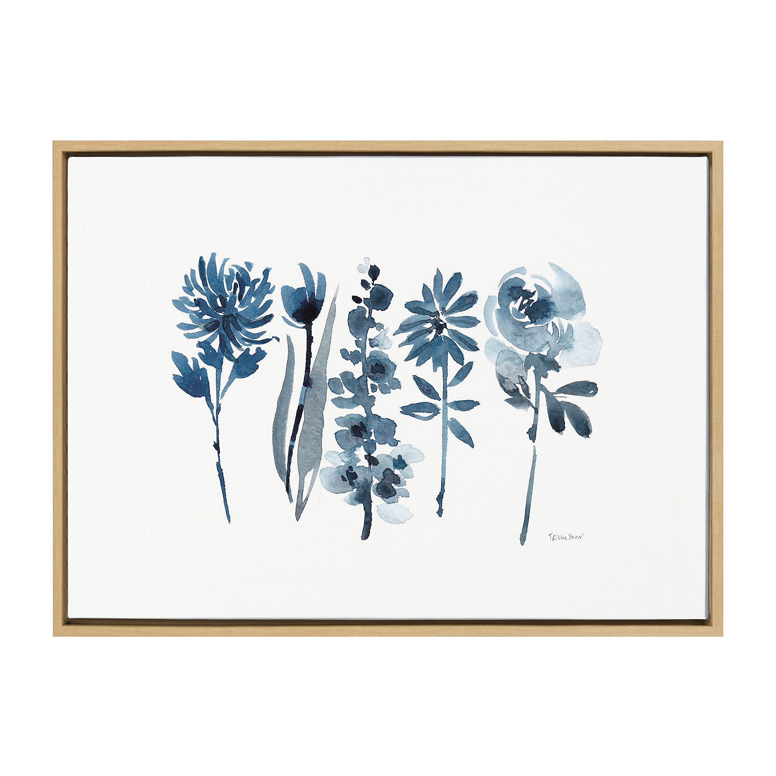 Kate and Laurel Sylvie Blue Blooms Framed Canvas by Patricia Shaw, 23x33, Natural