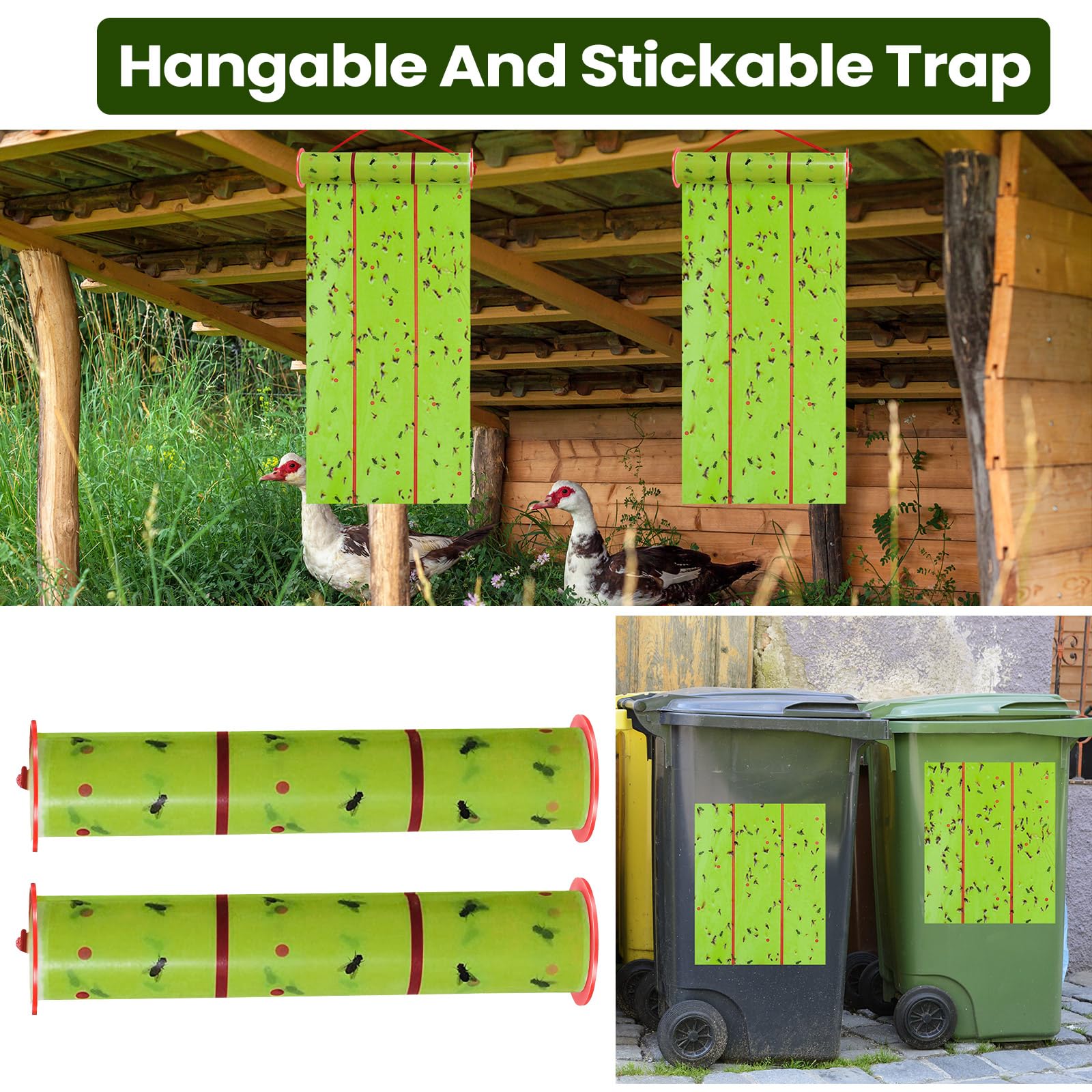 Qualirey - Trappole per mosche giganti, strisce per mosche da appendere per interni ed esterni, nastro atossico, per piante e zanzare, casetta per cavalli (9 m, verde)