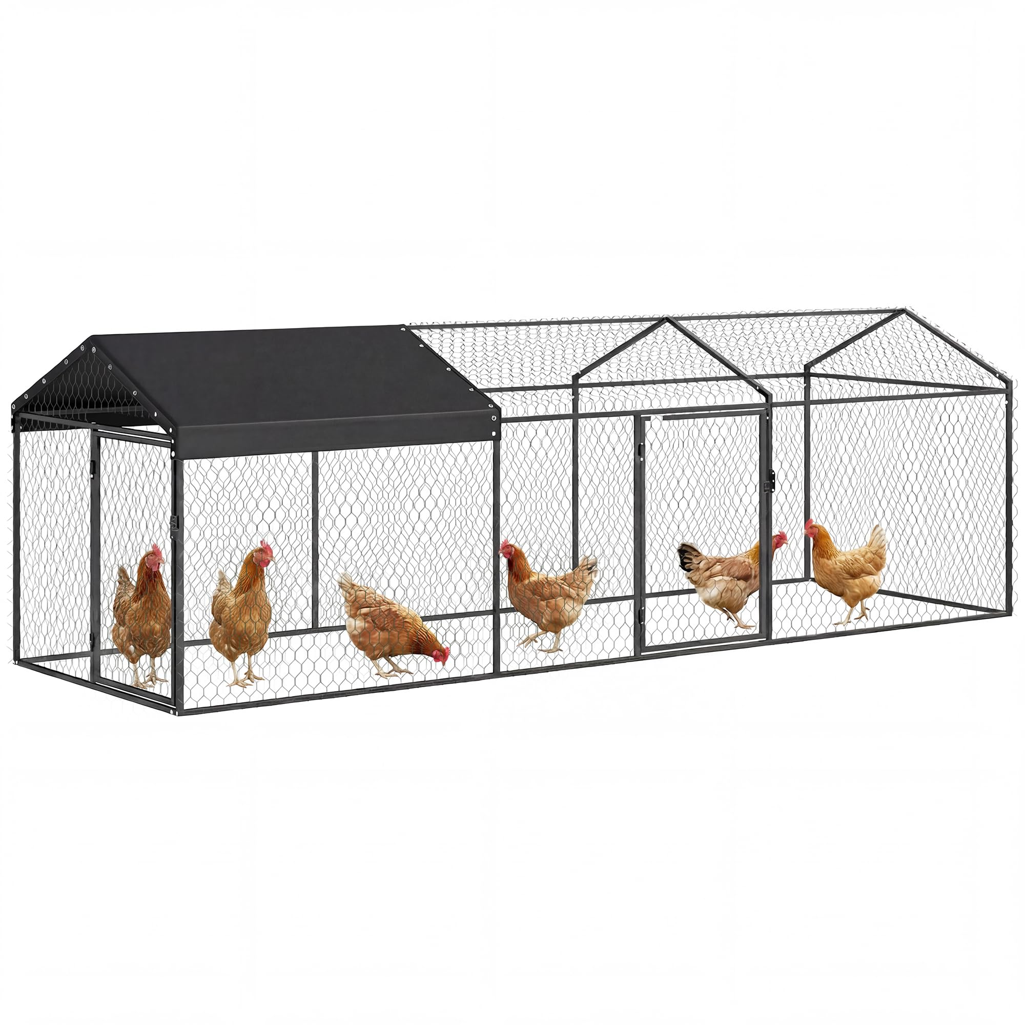PawHut Gallinero Exterior Grande 3x1x1 m Metálico Cubierta Tela Oxford Anti-UV Impermeable 2 Puertas Cerradura Jaula 3-5 Gallinas Negro