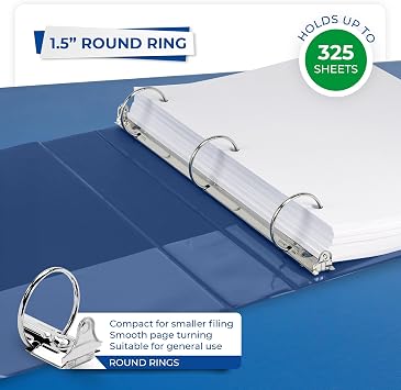 Samsill 1.5 Inch 3 Ring Binders, Economy Round Ring, Clear View Cover, 325 Sheet Capacity - for School, Home, Office - Blue, 4 Pack
