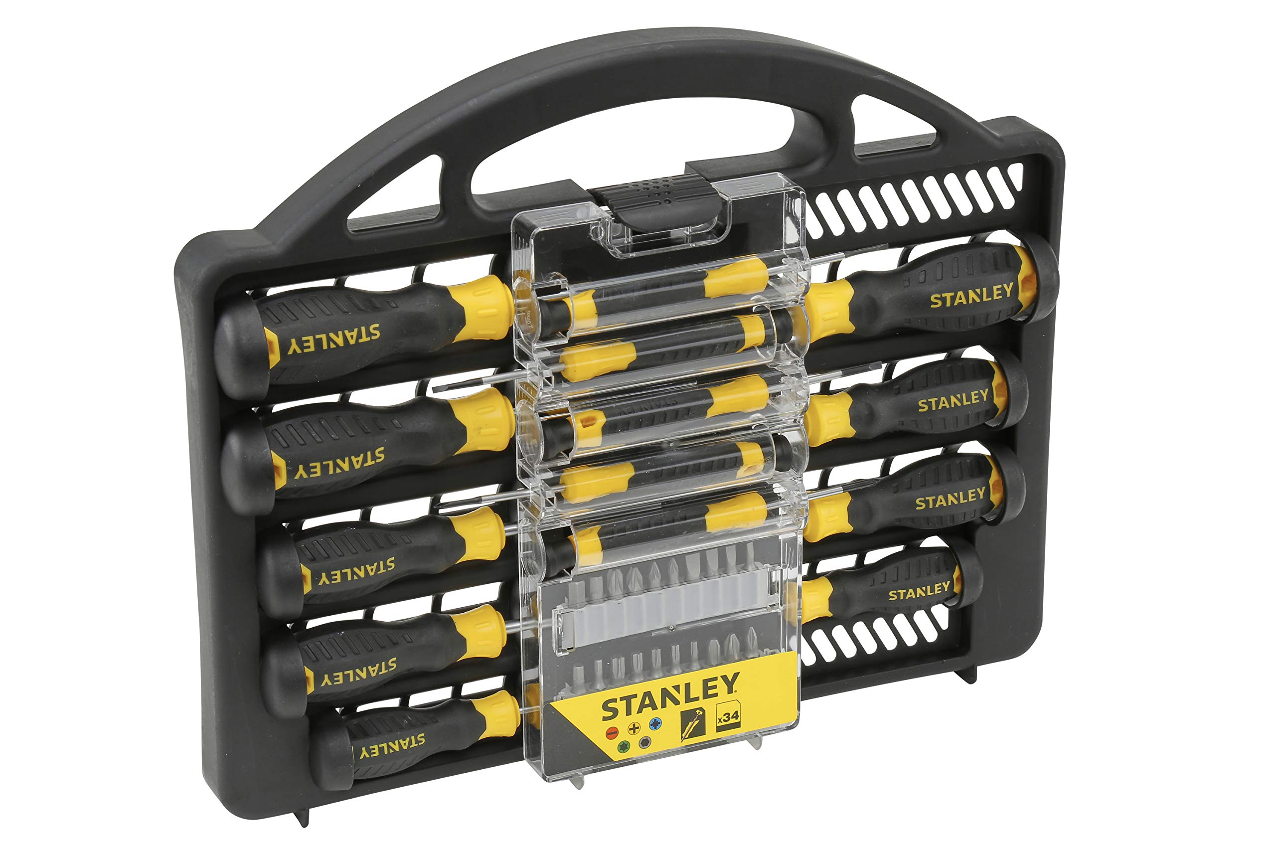 Stanley 7205 Sta-Xj Set 100 Con Le Punte Per I Metalli Titanio, Legno E Muratura E Inserti & Stht0-62141 Kit Serraggio Cacciaviti, Set Di 34 Pz
