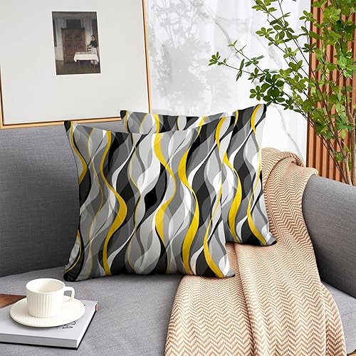 Miniatura 2 de Juego de 2 fundas de almohada modernas de líneas geométricas negras y amarillas para sala de estar, sofá, decoración del hogar, arte abstracto,