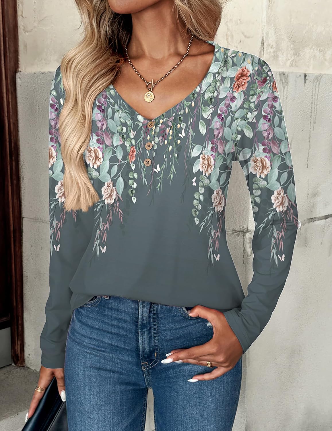 Zeagoo Women Tops Loose Fit Long Sleeve V Neck T Shirts Business Casual Blouses Dressy Fall Fashion Work Clothes - Image 3