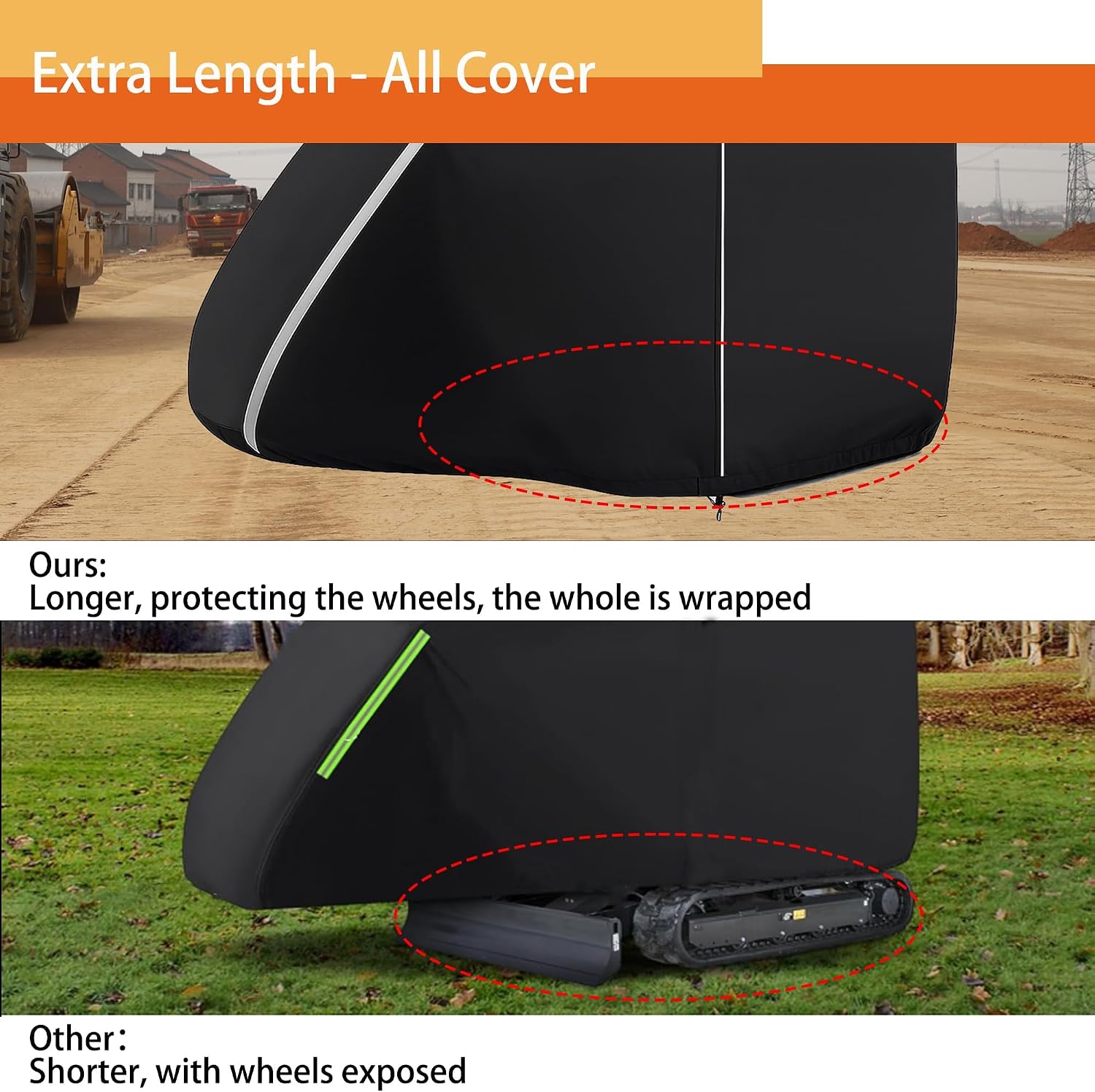 Waterproof Oxford Compact Excavator Cover 10.2ft, Without Canopy Excavator Storage Bag Accessories with Ziper Door, Windproof Rope for Rain Sun Snow Winter Summer Outdoor All-Weather Protection