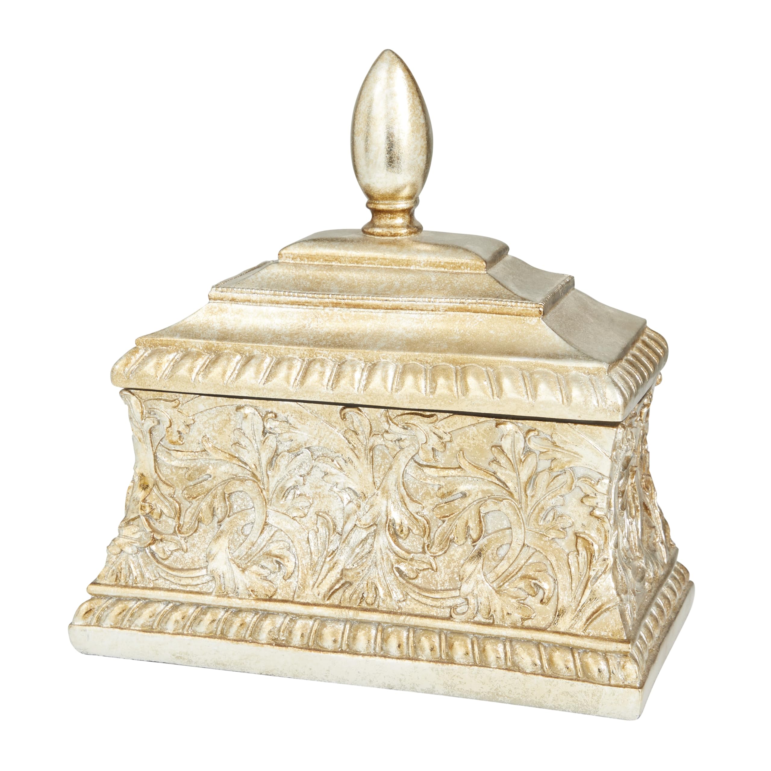 Deco 79 Polystone Floral Embossed Decorative Jars, 10" x 6" x 11", Gold