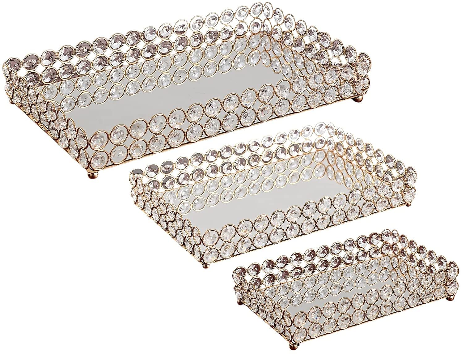 Bandejas Bandeja de baño, bandejas decorativas para tocador de maquillaje, cristal espejado, joyería cosmética, baratija, soporte de almacenamiento, organizador, bandeja de almacenamiento Multifunción