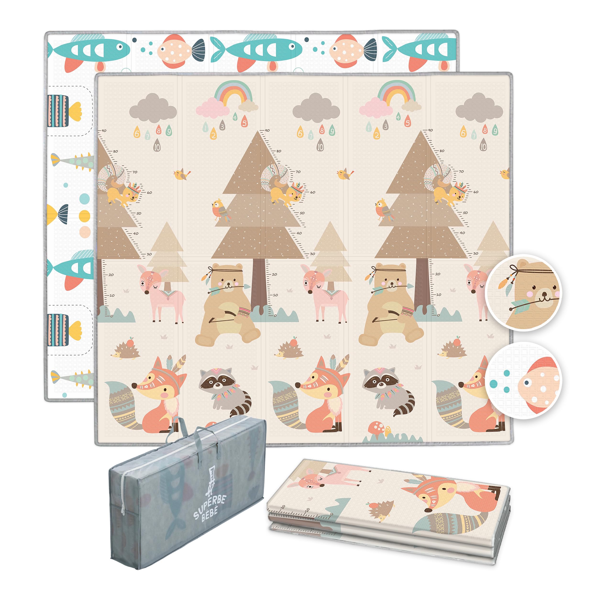 Tappeto Gioco Bambini Pieghevole 150x180x1cm Palestrina Neonato Montessori Reversibile Non Tossico E Impermeabile In Schiuma Per Bimbi. Palestra Neonati - Tappeto Tummy Time Neonati - Regalo Bambino