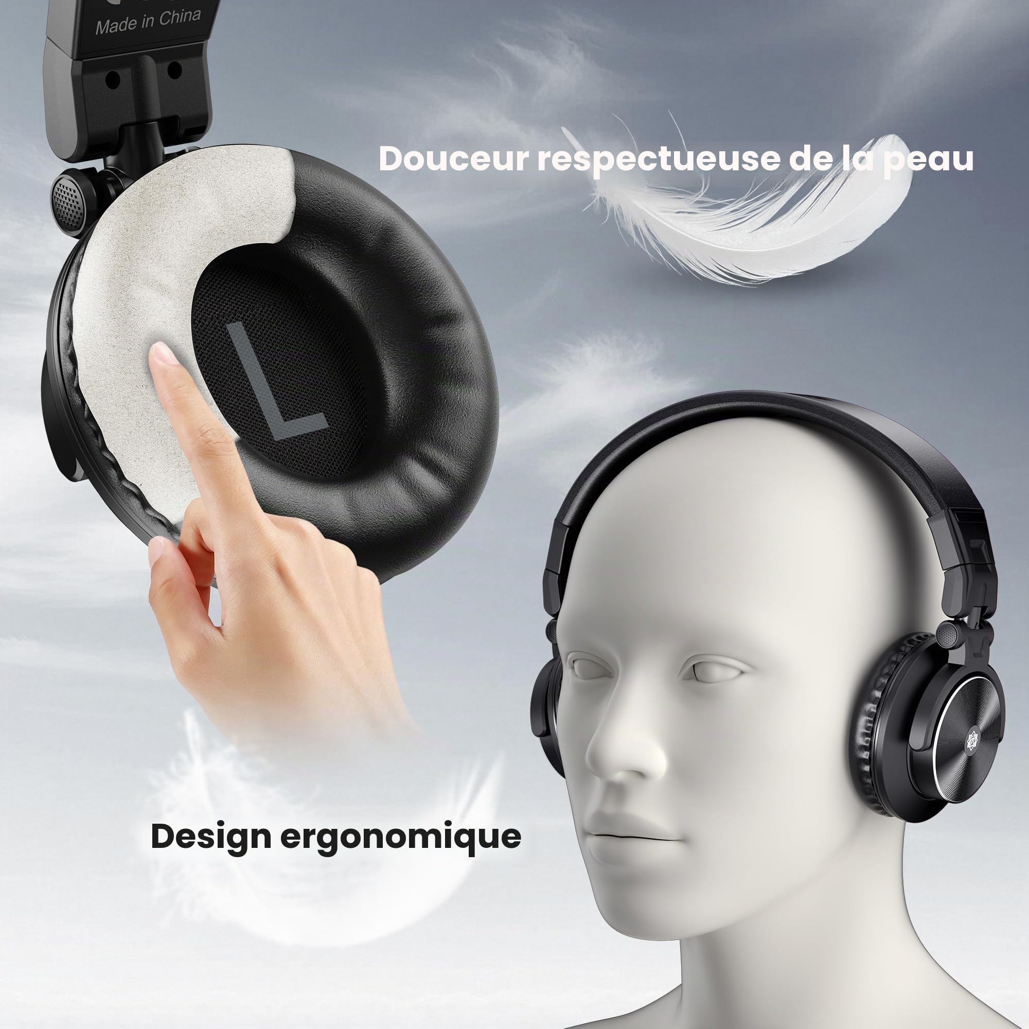 Ortizan Casque Audio Filaire - Casque de Studio - Professionnel 40 kHz stéréo Haute résolution - Enregistrement de Casques DJ - Prise Audio 1/4 à 3,5 mm pour Enregistrement/mixage/baladodiffusion