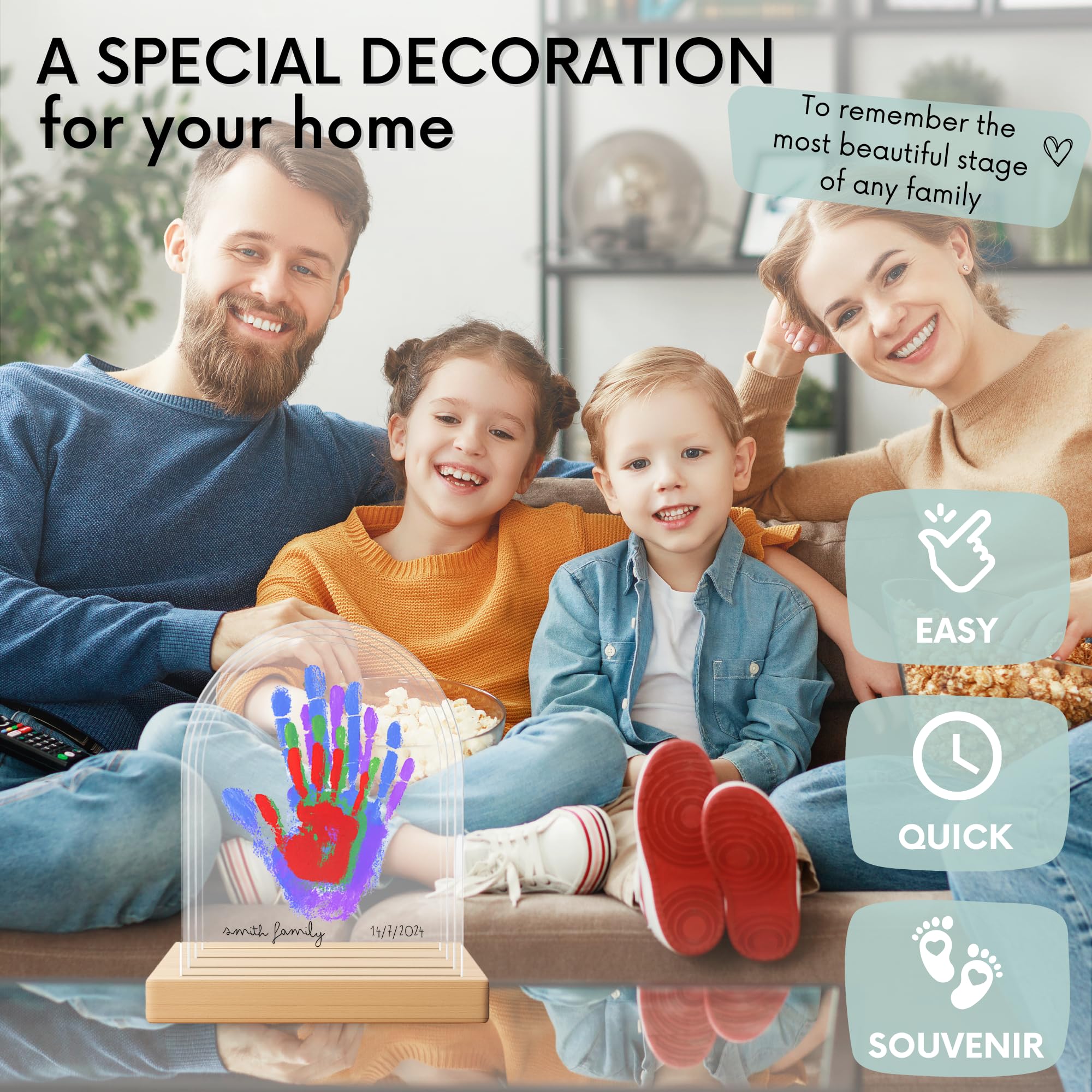 HuBorns - Baby Hand and Footprint Kit & Family Handprint Kit with 4 Handprint Spaces, Hand and Foot Print for Baby Painting Frame, Perfect as New Baby Gifts, New Mum Gift and Family Gifts - 5