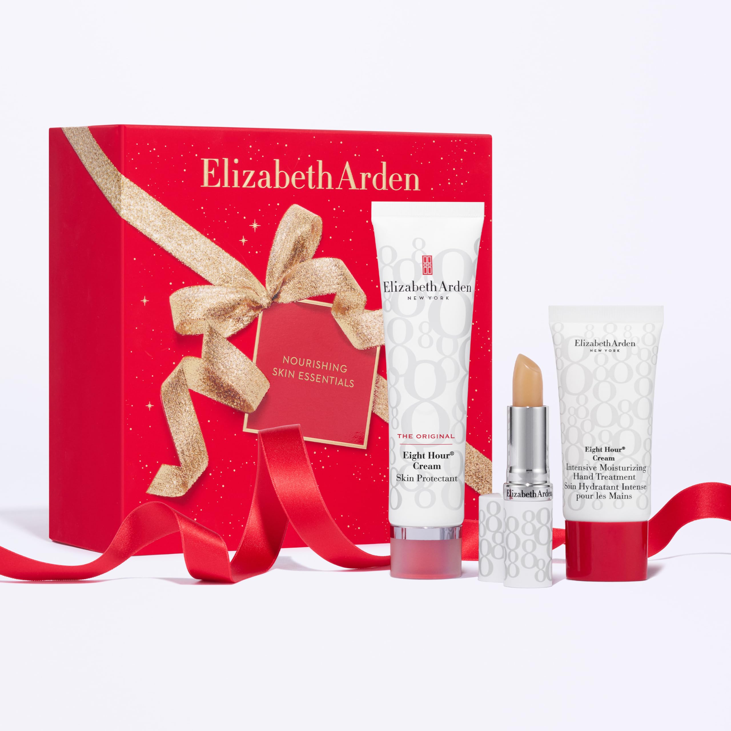 Elizabeth Arden - Eight Hour Nourishing Skin Essentials Caja Regalo 3 Piezas, Balsamo Labial Con Protector Solar SPF 15, Crema de Manos y Skin Protectant, Skincare para Regalos Originales Para Mujer