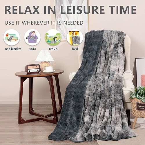 Miniatura 5 de NANPIPER Manta de piel sintética, mantas peludas para cama, color gris, 90 x 90 pulgadas