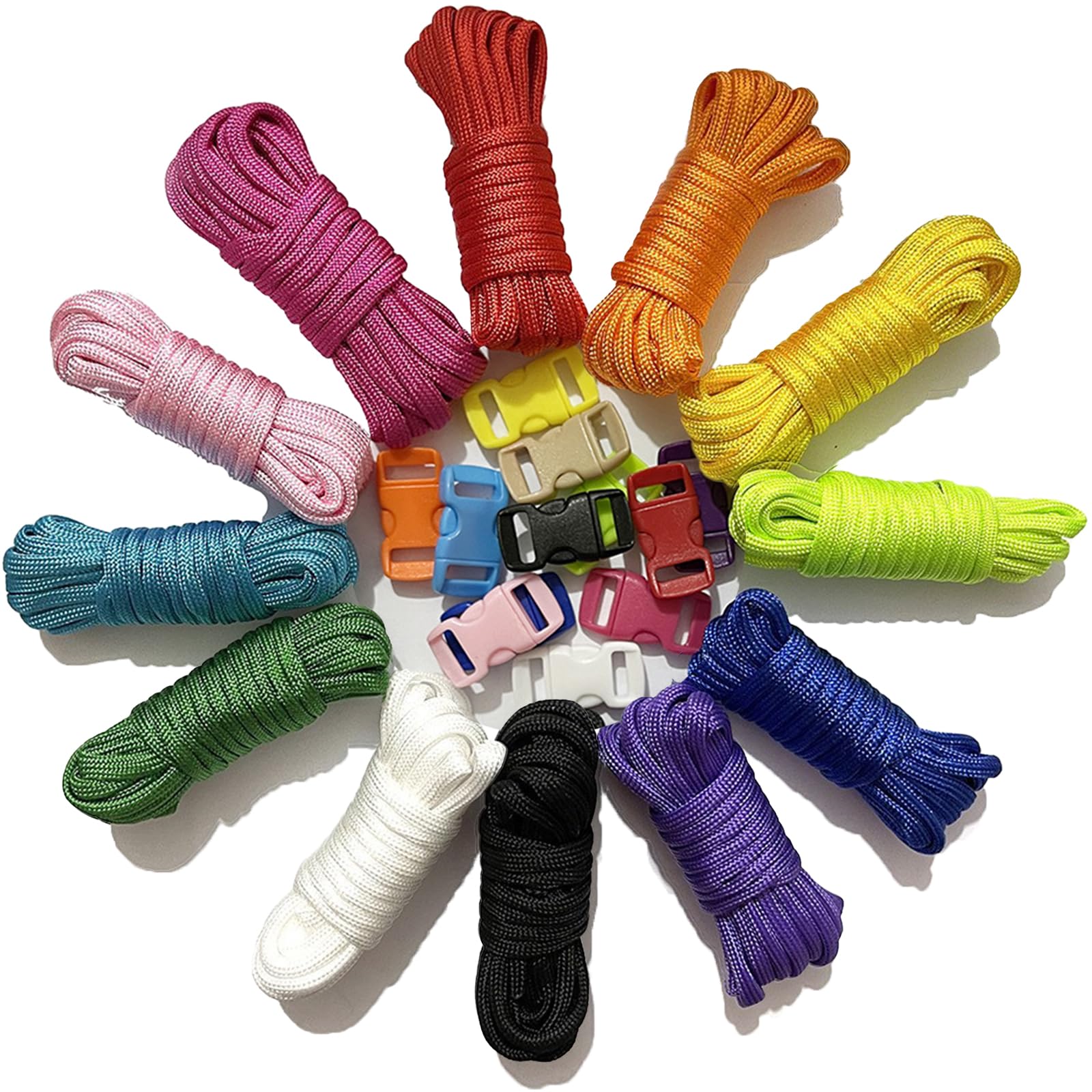 JUJUGO 7芯パラコード 3m 4mm径 ベルト 12本セット バックル12…