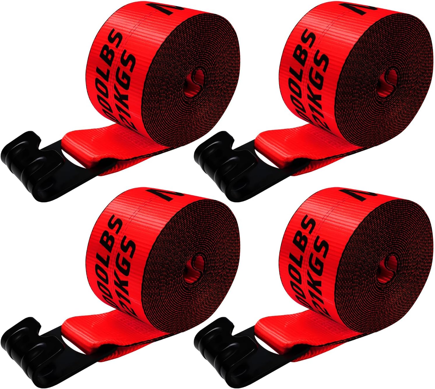 Winch Straps with Flat Hooks 4 Pack, 4'' x30' Heavy Duty Tie Down Winch Straps, 18,000 lbs Breaking Strength, Flatbed Straps, Heavy Duty Trailer Winch Strap for Flatbed Trailer, Truck, Cargo Secure