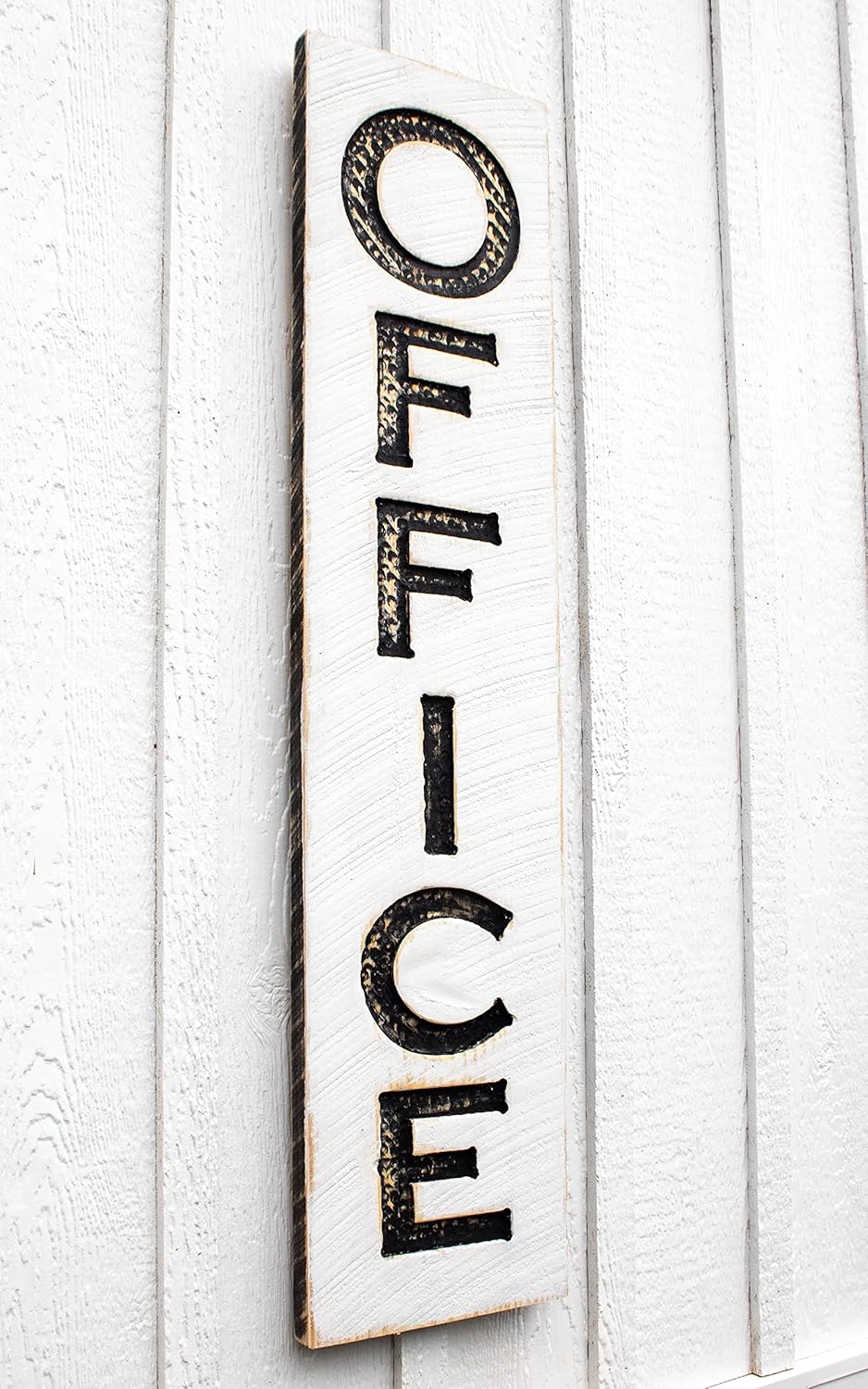 OFFICE Sign Vertical - Carved in a 40"x10" Solid Wood Board | Rustic Distressed | Farmhouse Style | Workplace Decor | Casual Corporate Charm | Handmade in NC