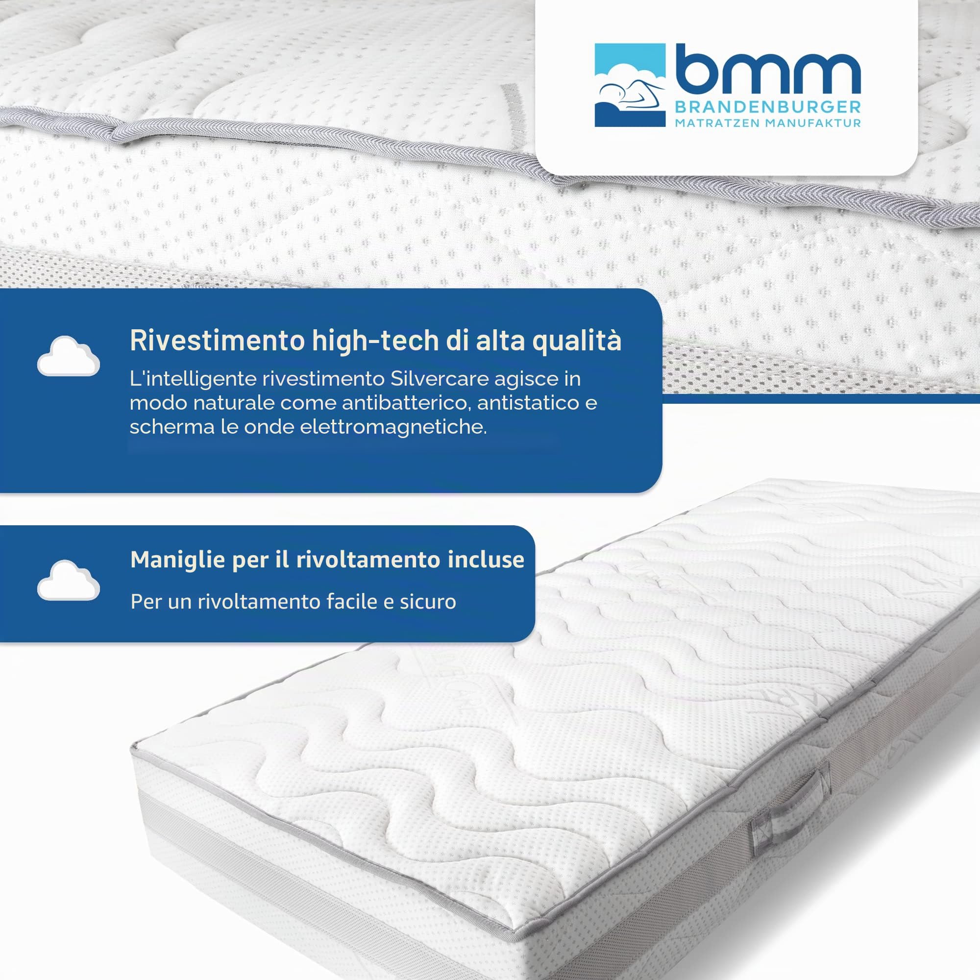 BMM Comfort Materasso 7 Zone 90x200 cm in durezza H3 Rigido, Altezza 23 cm