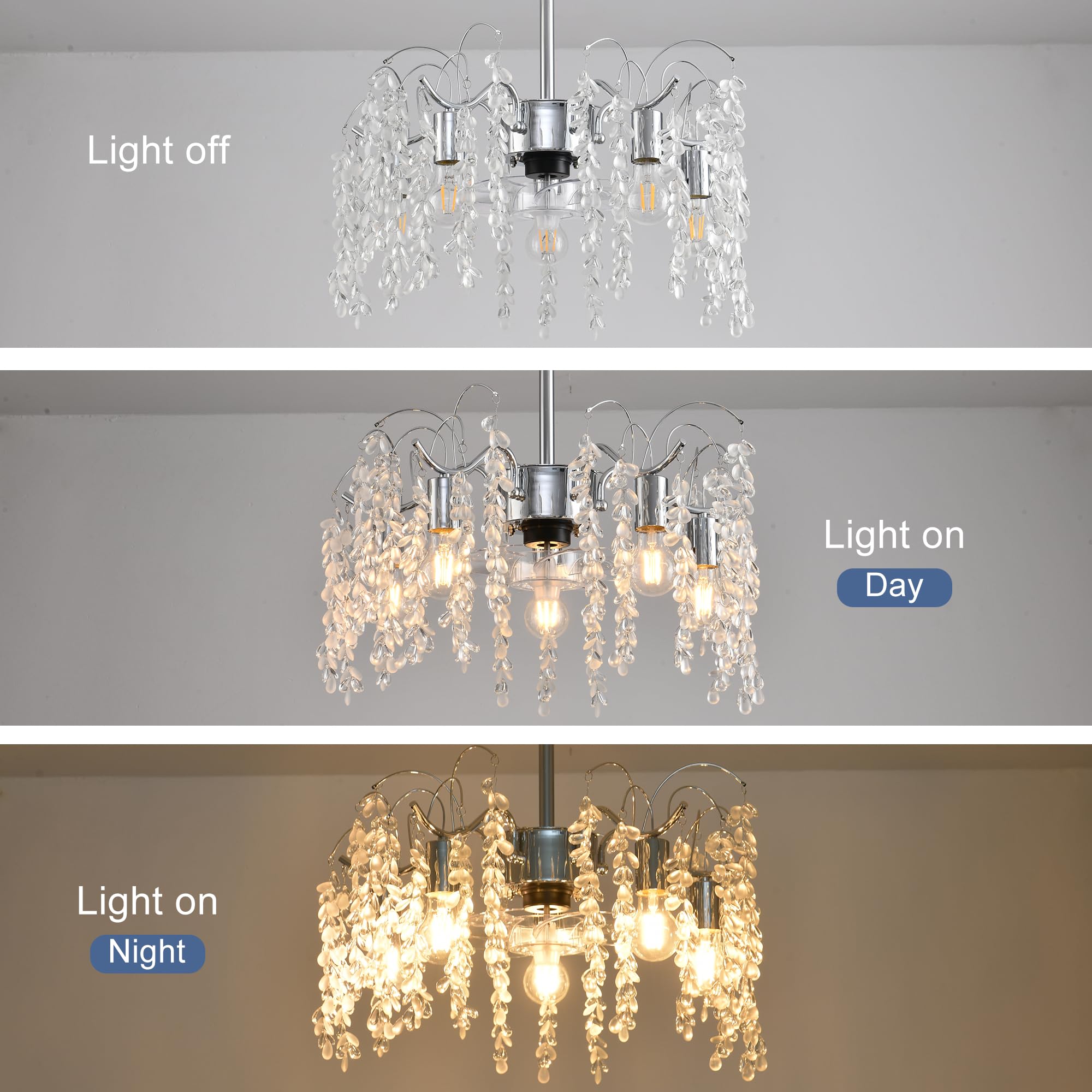 Ganeed Ventilatore da soffitto Cristallo con Luci e Telecomando Lampadario Moderno Lampada a Sospensione 6 Velocità Vento per Camera da Letto Cucina Soggiorno Foglia di Salice 4 Luci