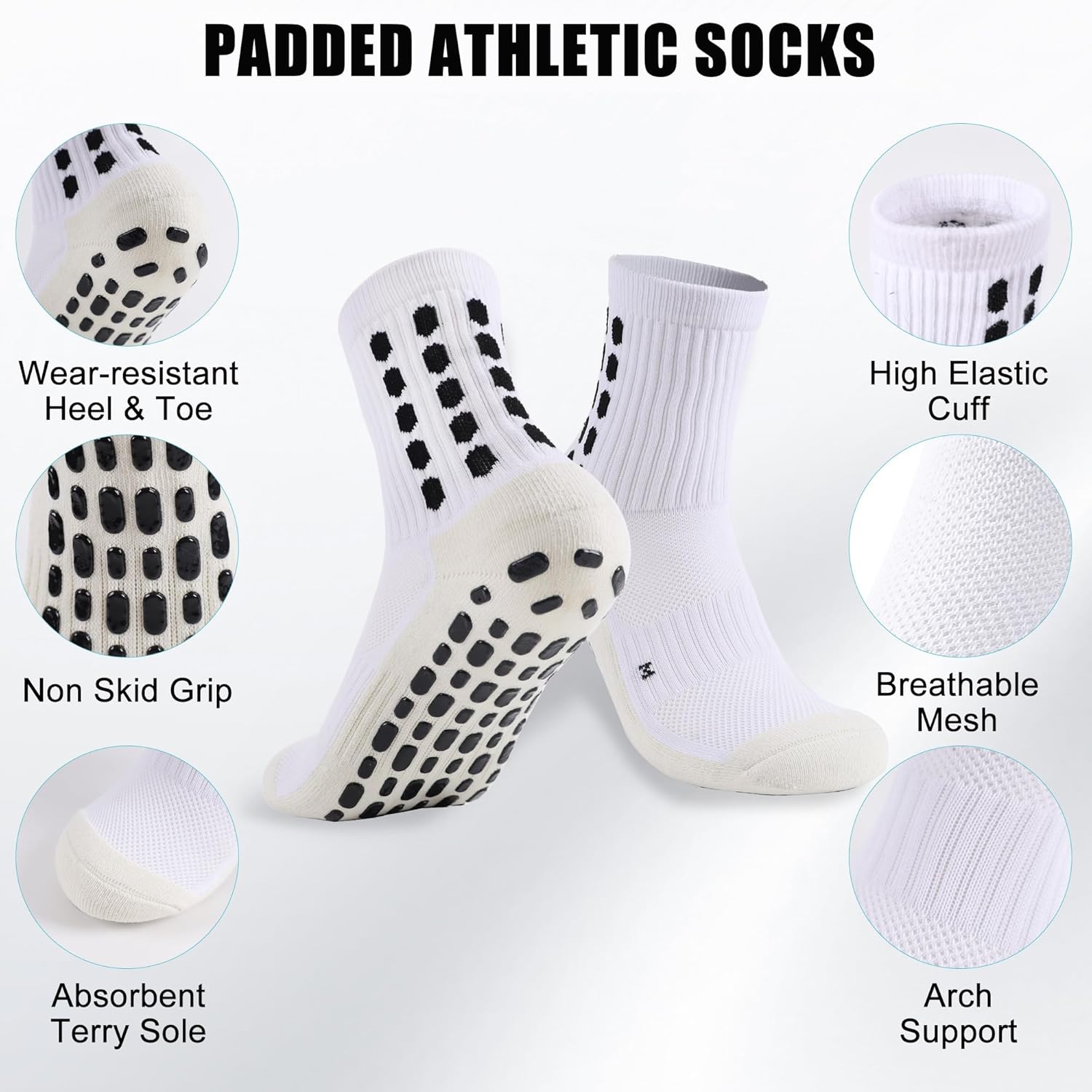 6 Pairs Kids Grip Soccer Socks Cushioned Non Slip Football Athletic Sports Socks for Boys Girls - Image 3