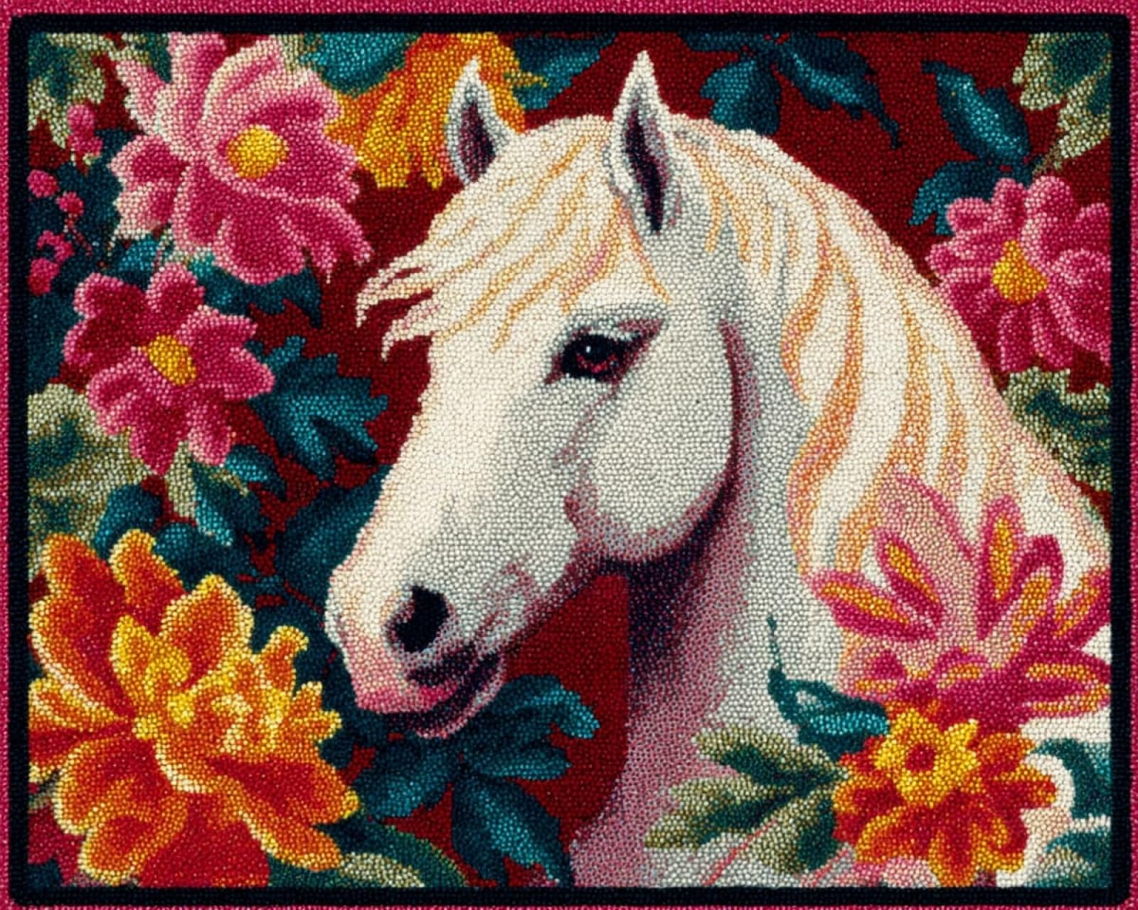 Wallphantom Latch Hook Rug Kits for Adults Beginners,Horses and Flowers,DIY Crochet Rug Making Kit with Printed Patterns Rug Making for Home Decoration Gifts,60x90cm
