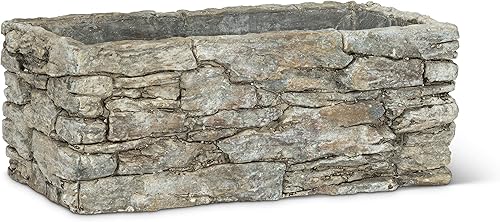 Abbott Collection Maceta rectangular pequeña de piedra apilable, 4 x 8 pulgadas, gris, 6.89 x 4.29 x 3.54 pulgadas