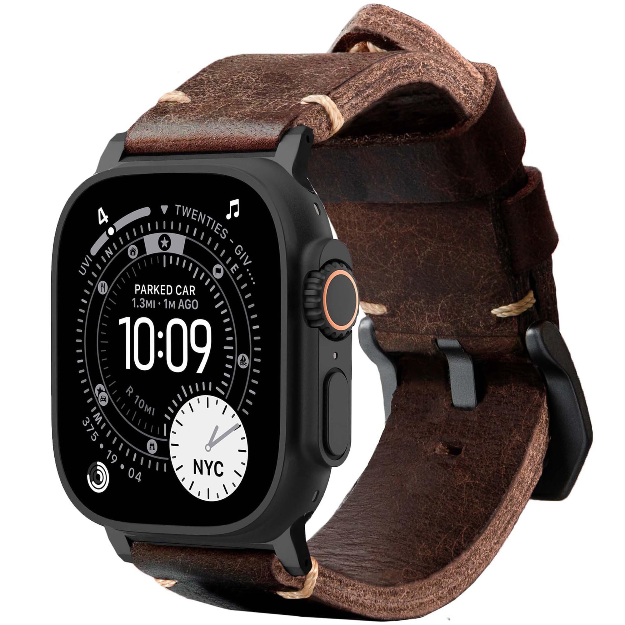 ROBUST Genuine Leather Watch Band for Men - Compatible with Apple Watch Bands 49mm - Replacement Strap for iWatch Ultra 2/1 SE, SE 2 Series 10 9 8 7 6 5 4