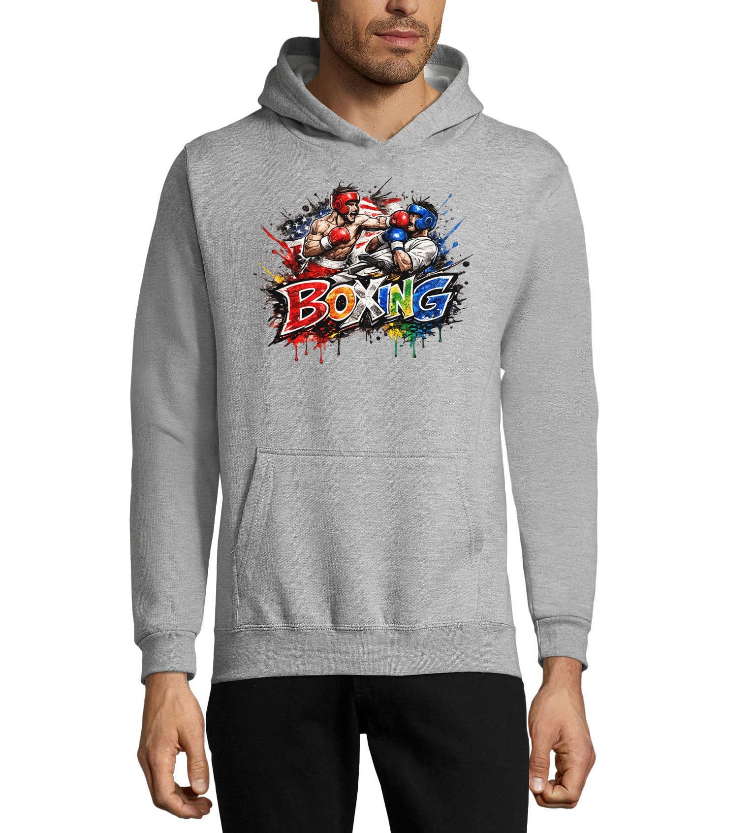 Dynamic Boxing Match Action Scene Felpa con cappuccio unisex in misto cotone grigio