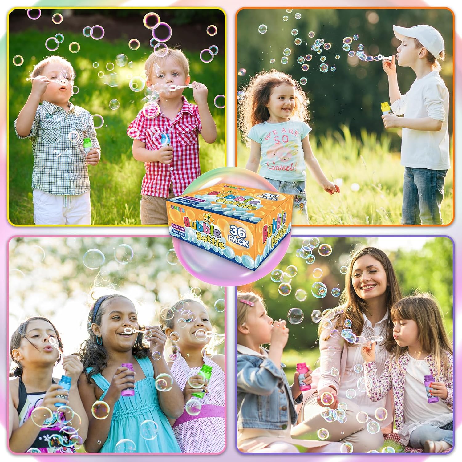 36 Pack Bubble Bottles with Wand in 6 Colors, Bulk Party Favors for Kids, Birthday, Christmas, New Year, Valentine, Carnival, School Classroom Prizes for Boys & Girls, Ideal Goodies Bags Stuffers