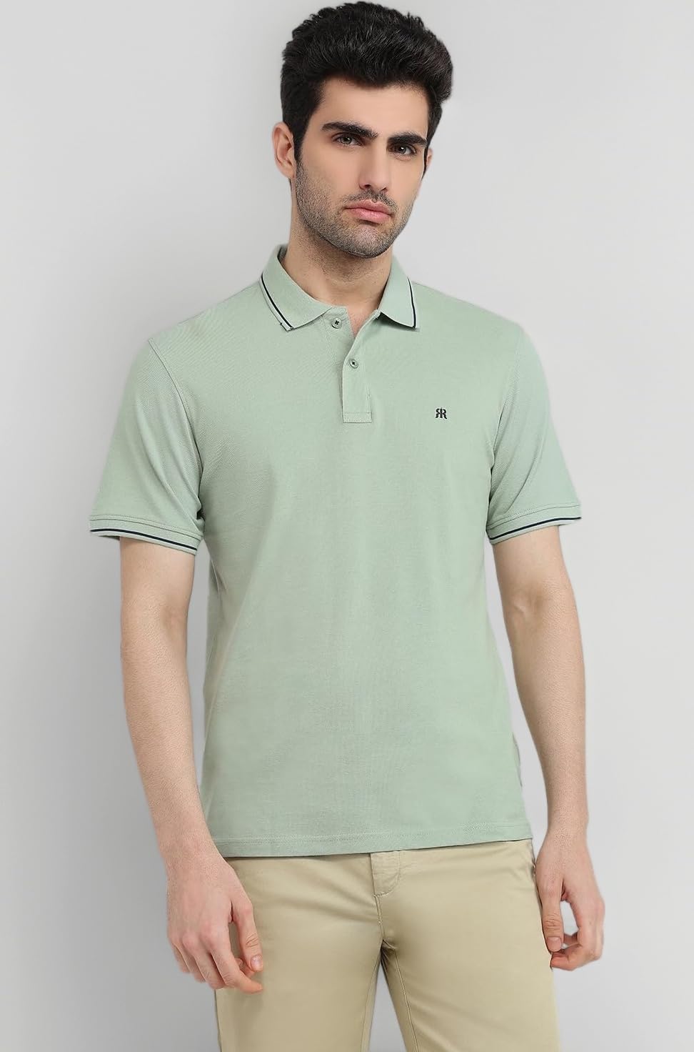 Men Modern Fit Solid Pattern Pure Cotton Polo Neck Half Sleeve Casual T-Shirt