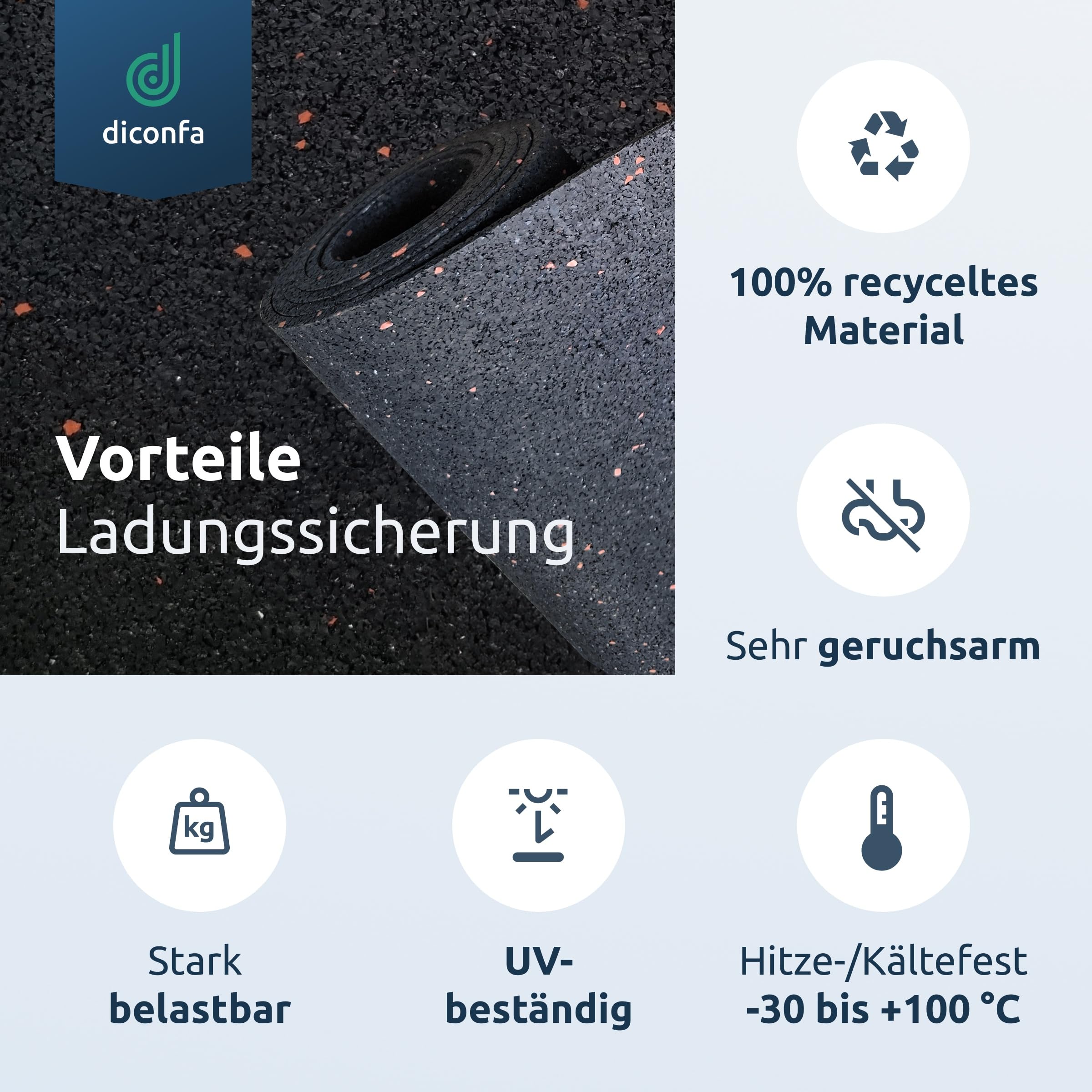 diconfa Ladungssicherung Antirutschmatte Gummipads VDI-2700 200x100mm - 3 bis 10mm dick - 1 bis 300 Stück - 8mm, 65 Stück - LKW Anhänger Ladefläche Palette aus Gummigranulat Bauten-schutzmatte