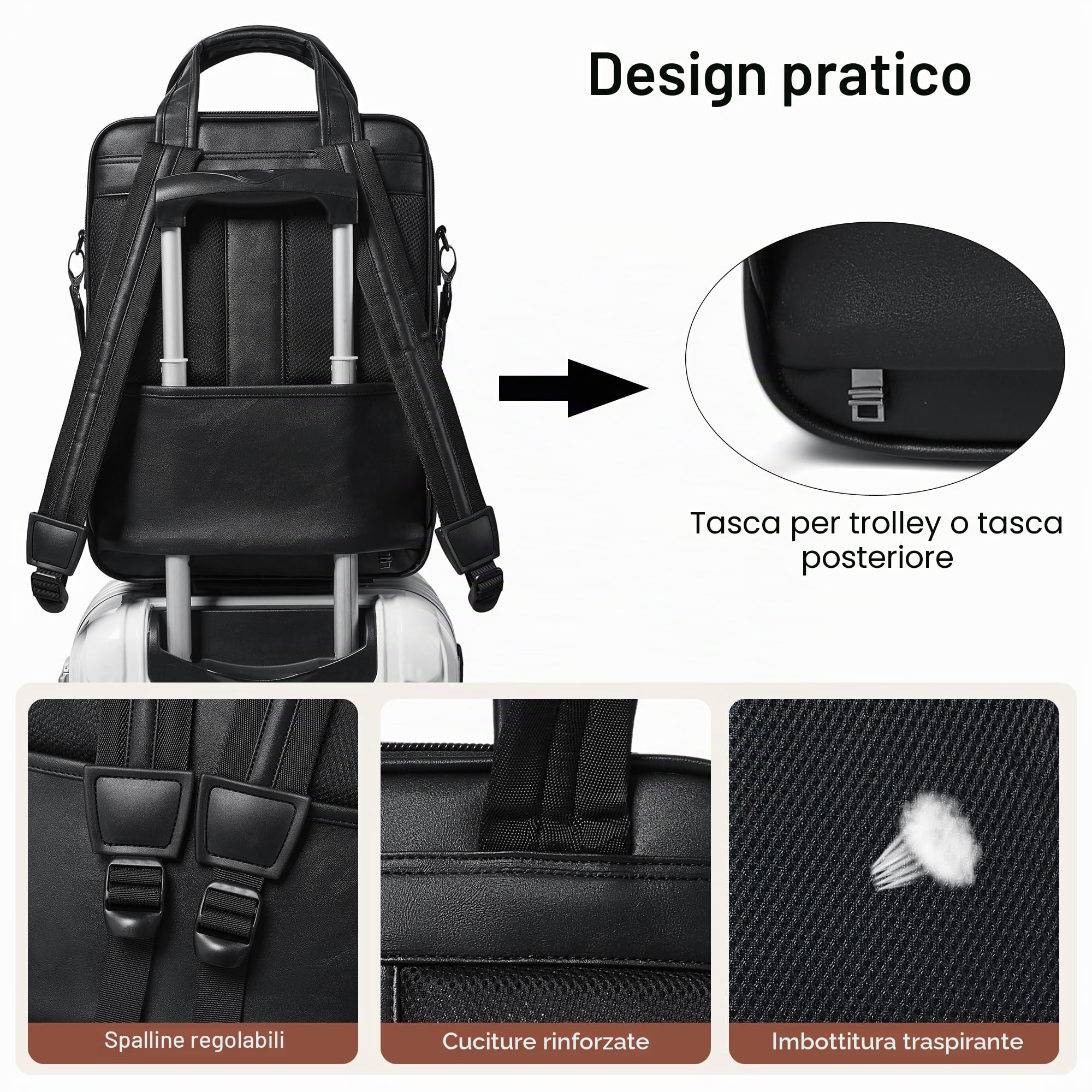 Shrrie Zaino per computer portatile per donne e uomini, computer in pelle vegano da 15,6 pollici Zaino professionale resistente all'acqua il lavoro Business College Travel Office,