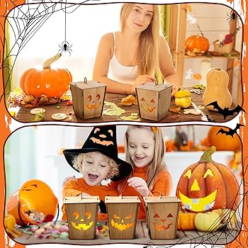Amazon.com: Rossesay 3 Pack Halloween Wooden Jack O' Lanterns