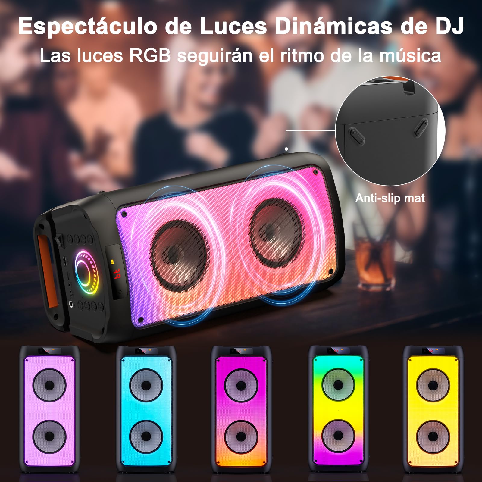 JYX Máquina de Karaoke, Sistema de Karaoke con 2 micrófonos, Altavoz Bluetooth portátil con luz RGB, Set de Karaoke, Sistema PA para Adultos, Fiestas, Compatible con TF/USB, AUX, FM, TWS