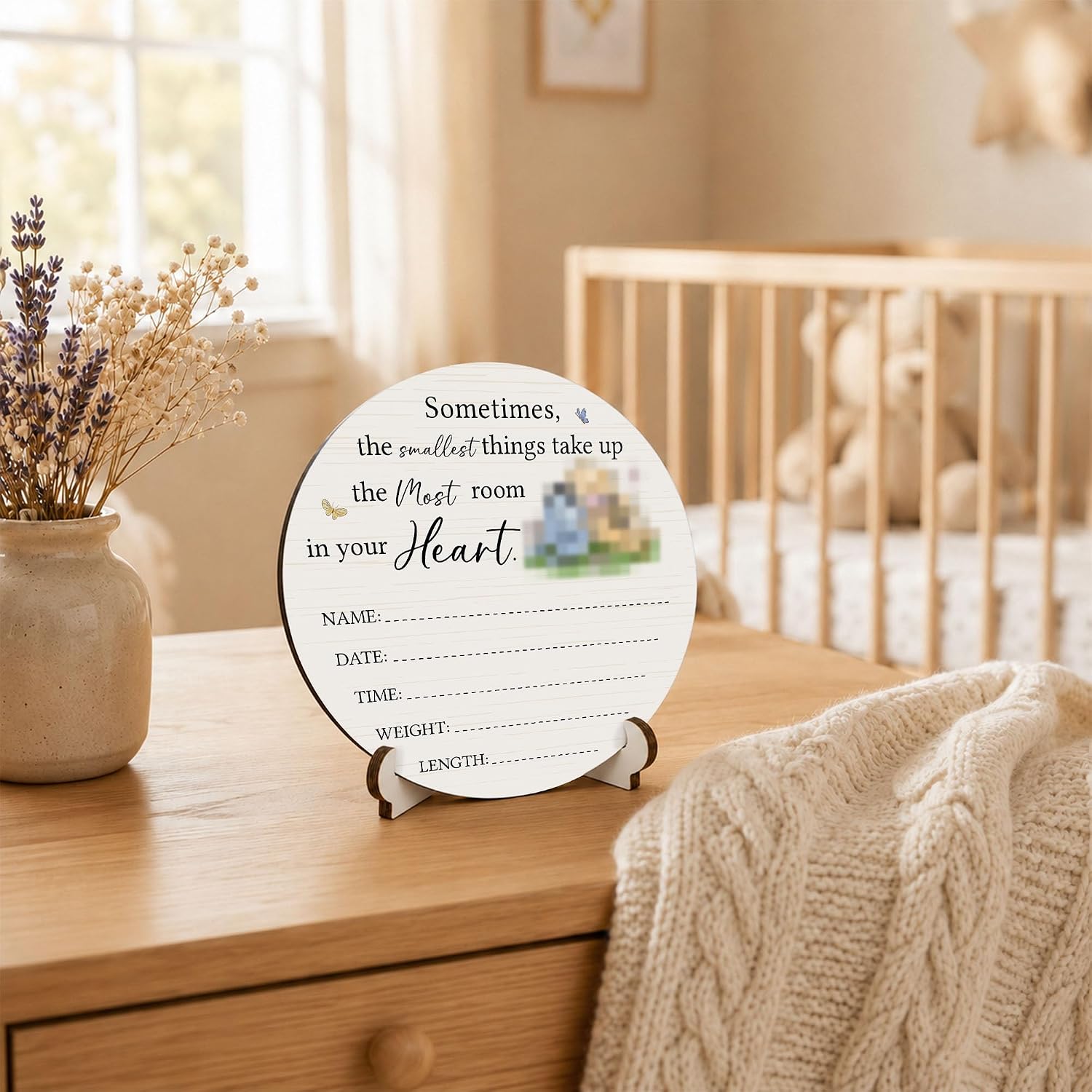Winnie Newborn Announcement Sign for Boy Girl, Classic Winnie Bear Baby Newborn Name Sign, Wooden Welcome Baby Birth Sign for Nursery Hospital, Neutral Babies Shower Gifts-A10 image 4