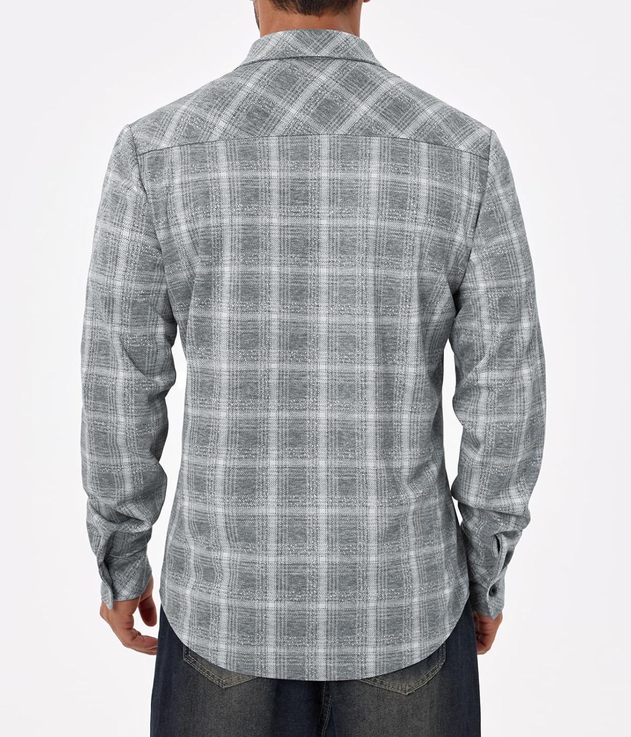 Mens Stretchy Knit Plaid Shirt Long Sleeve Button Down Shirts Casual Western Cowboy Tops - Image 3