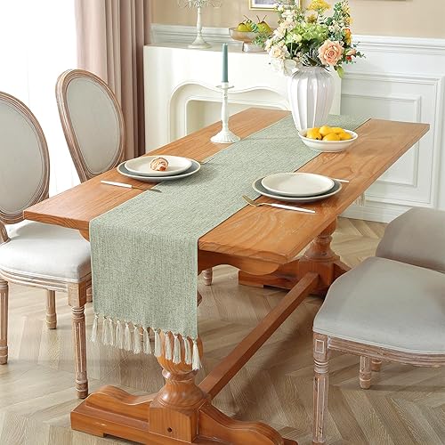 Miniatura 2 de Laolitou Caminos de mesa verdes de 72 pulgadas de largo para decoración del hogar, camino de mesa de primavera bohemio de granja, estilo lino de