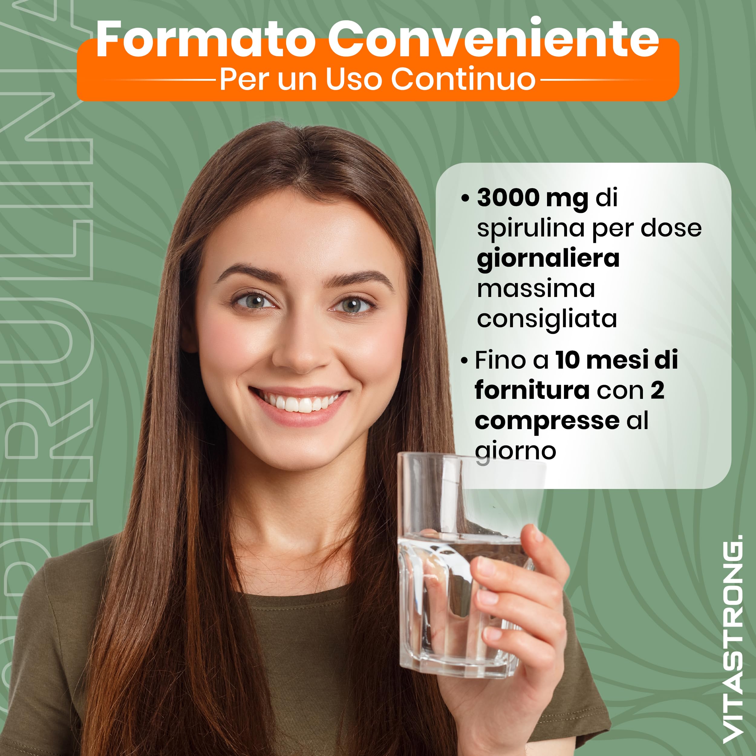Spirulina Compresse Vitastrong, 3000mg per Dose, 600 Alga Spirulina Compresse 100% Vegan ad Alto Contenuto Proteico, Integratore Alimentare a Lunga Fornitura Senza Glutine né OGM, Qualità Premium