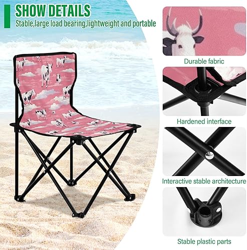 Miniatura 5 de Outdoor Folding Pink Cow Print Camping Chairs for Adults Portable Camping Chair Lightweight Lawn Chair 202a3283