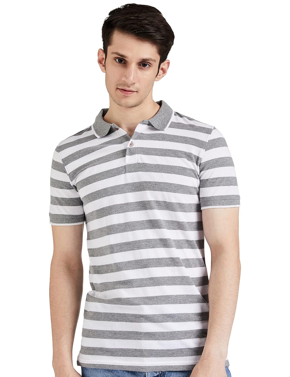 Amazon Brand – Symbol Men’s Cotton Rich Striped Polo T Shirt | Collar Tshirts | Half Sleeves-Regular Fit
