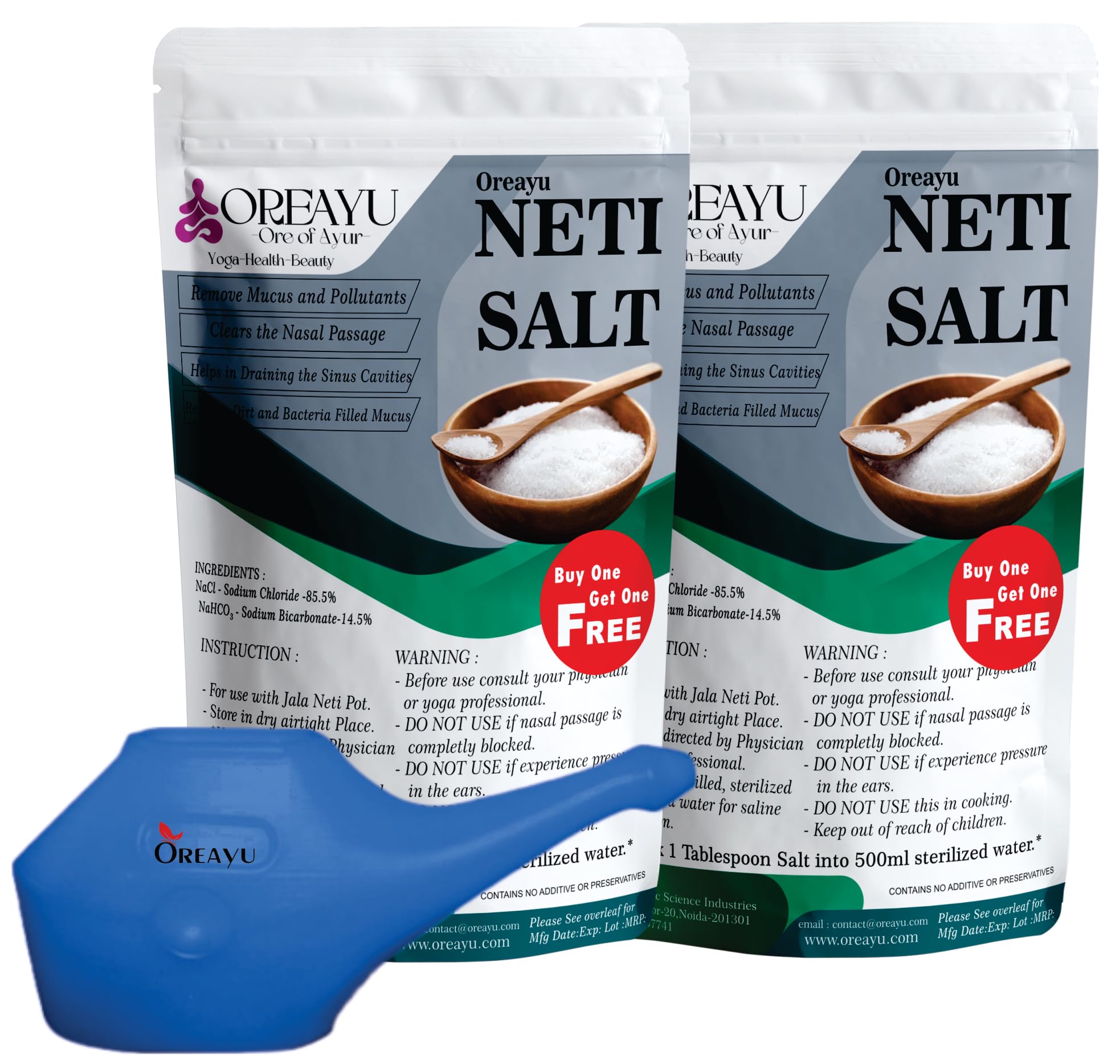 OREAYU Neti Salt for Jal Neti with jala neti pot 450g +450g with neti pot-picture-20