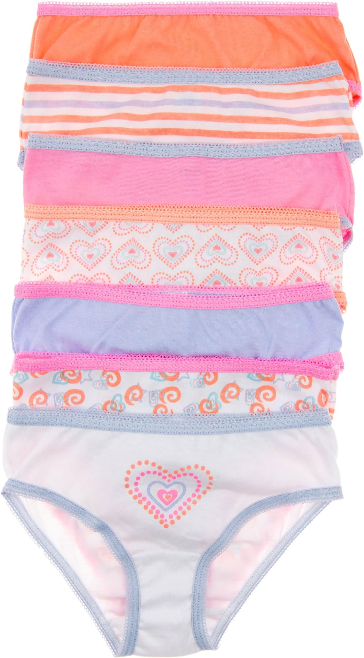 7 Pack 100% Cotton Girl's Brief Panties in Lots of Fun Colors (4, Dot Hearts Pack)