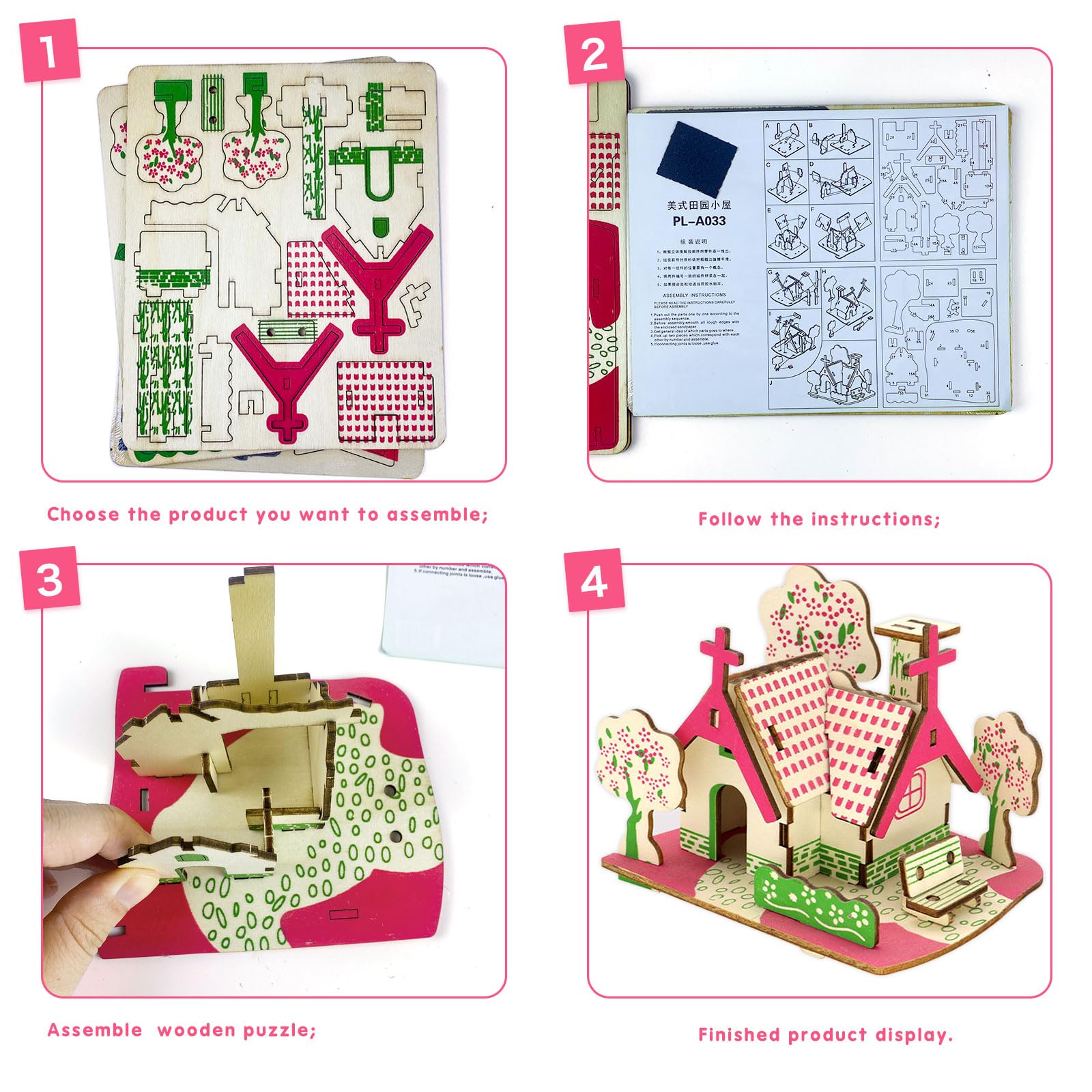 3D Wooden Puzzle, Adult Modeling, Wooden Buildings, 6 Pieces 3D Puzzle Model - Image 3