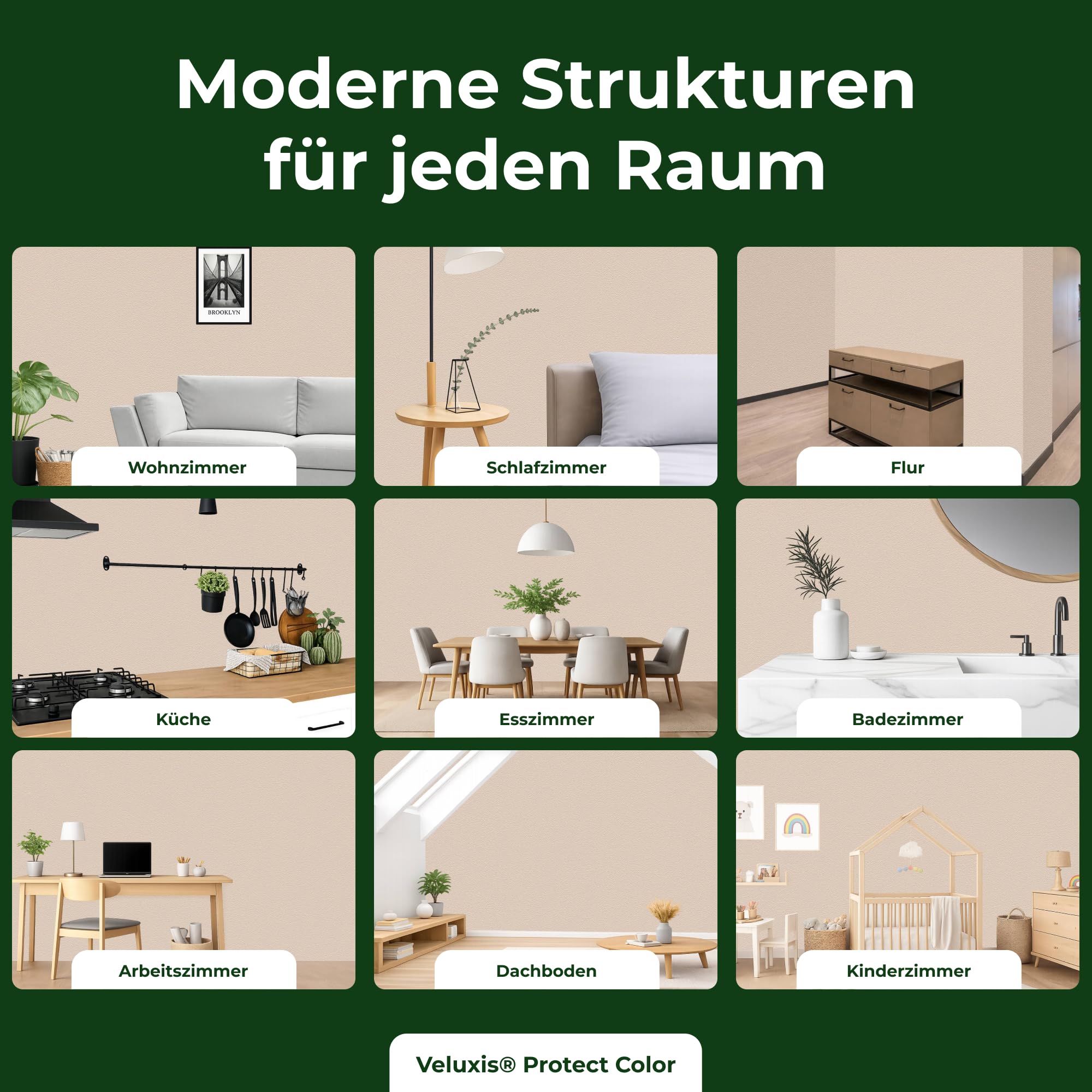 Vliestapete 4er-Set PROTECT COLOR Beige – 10,05 m × 0,53 m | kein Anstrich notwendig, kratz- & stoßfest, rissüberbrückend, Made in Germany