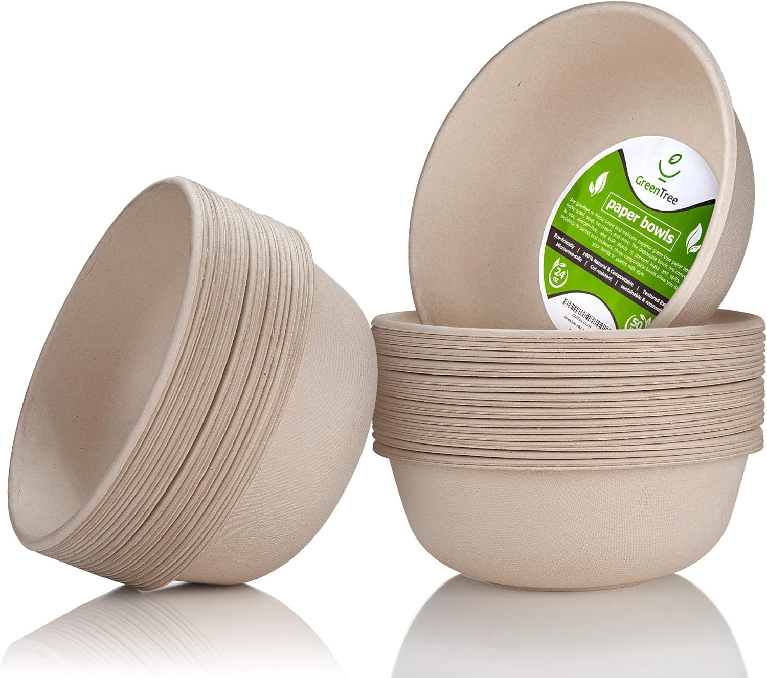 Cuencos de papel desechables, 24 onzas paquete de 50 Tazón grande - 100% compostable, biodegradable, ecológico, conveniente para el uso diario para