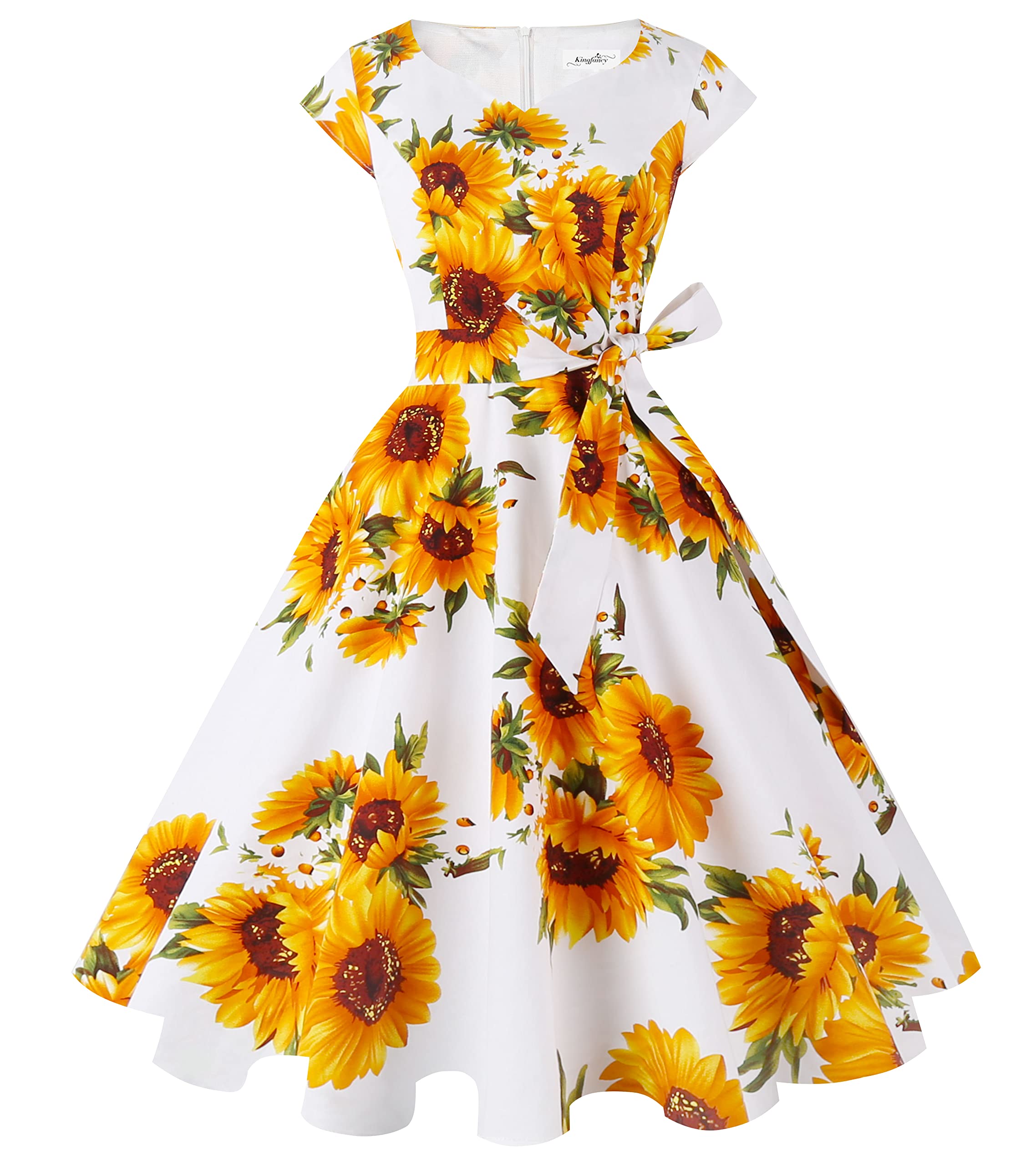 Kingfancy Women Vintage 1950s Dress Retro Cocktail Party Swing Dresses with Cap Sleeves