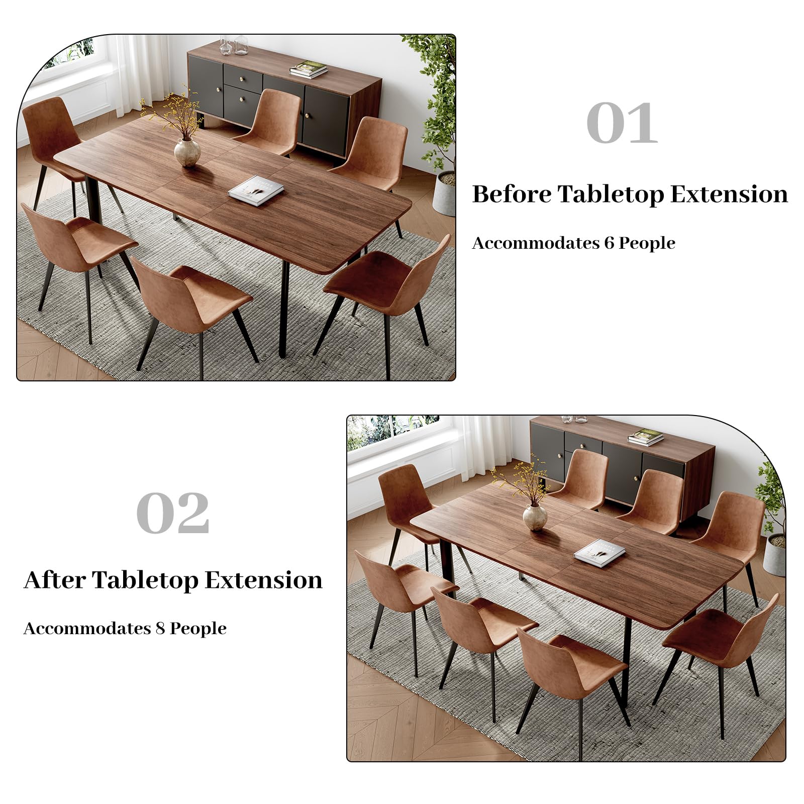 Table à Manger avec 4 à 8 chaises, Table Extensible élégante et Moderne en Panneaux MDF pour Le Salon 160 à 200 cm