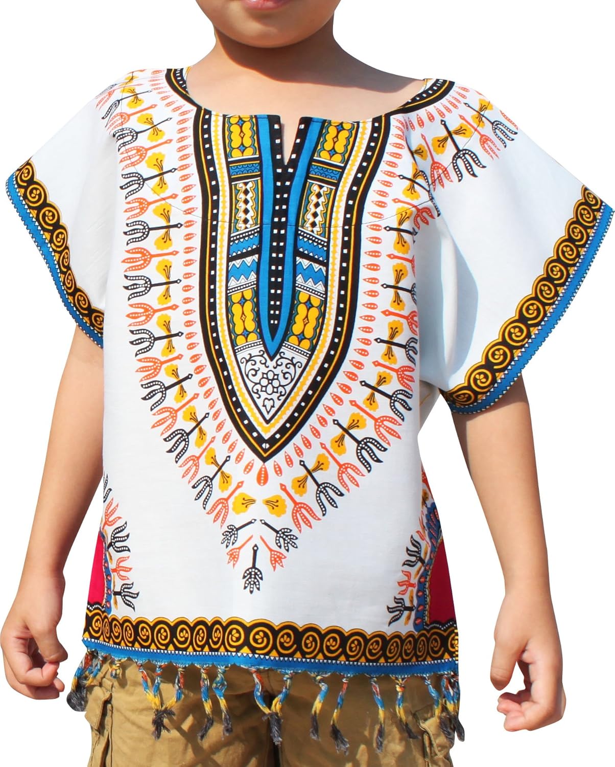 RaanPahMuang Bright Africa White Shirt Childs Dashiki Decorated with Tassels
