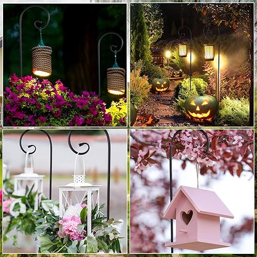 Miniatura 7 de Paquete de 6 ganchos de pastor de 77 pulgadas ajustables y altos para colgar pájaros, poste resistente con base de 5 puntas, soporte de jardín para