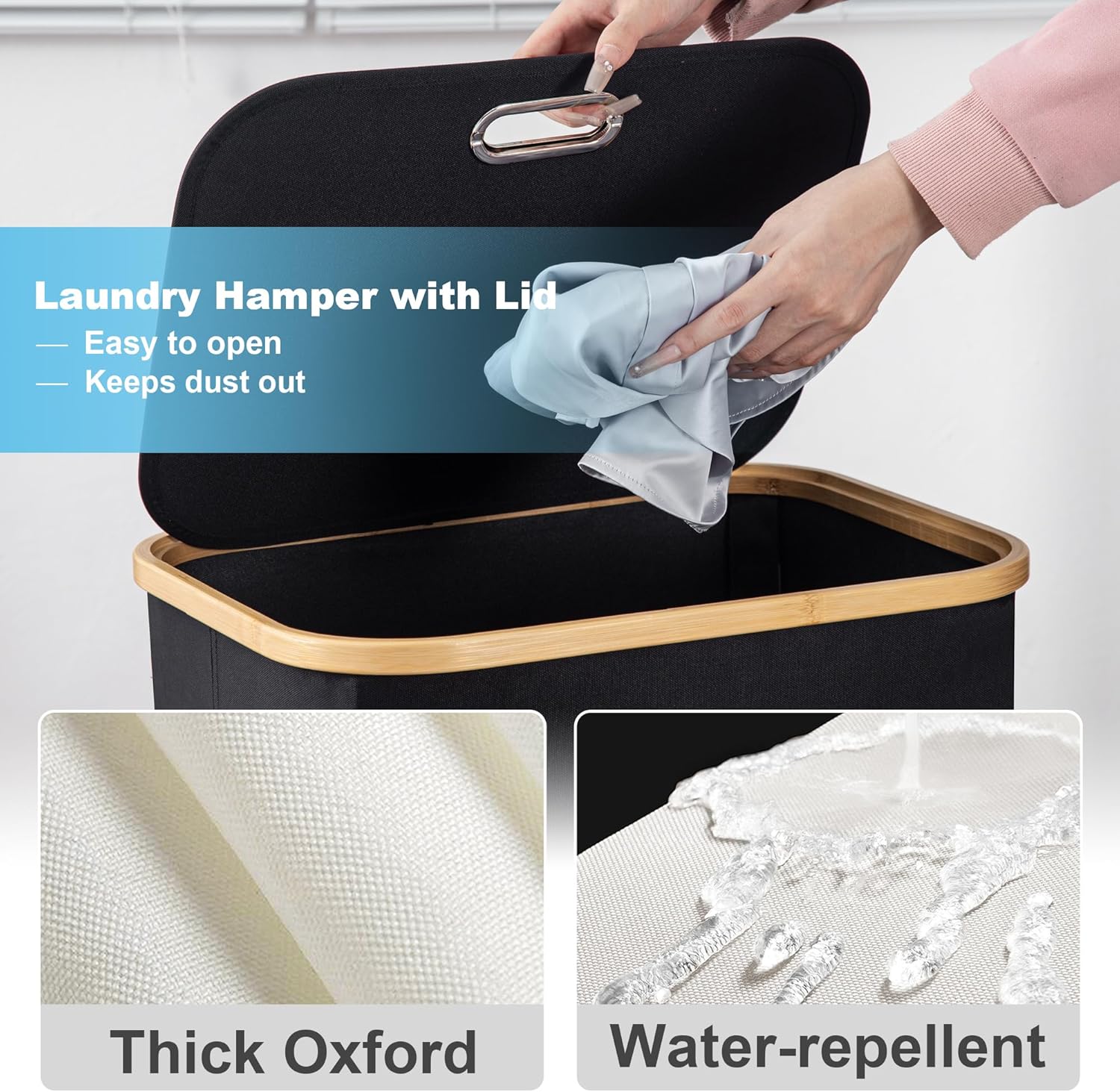 Laundry Basket with Wheels, Tall Dirty Clothes Hamper on Wheels, Rolling Laundry Hamper with lid for Dorm, Bedroom and Bathroom (Black, 100L)