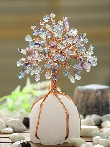 Miniatura 7 de Árbol de la vida de cristales fluorita, base de cuarzo natural y alambre de cobre bonsái de energía positiva, decoración feng shui, chakras, dinero