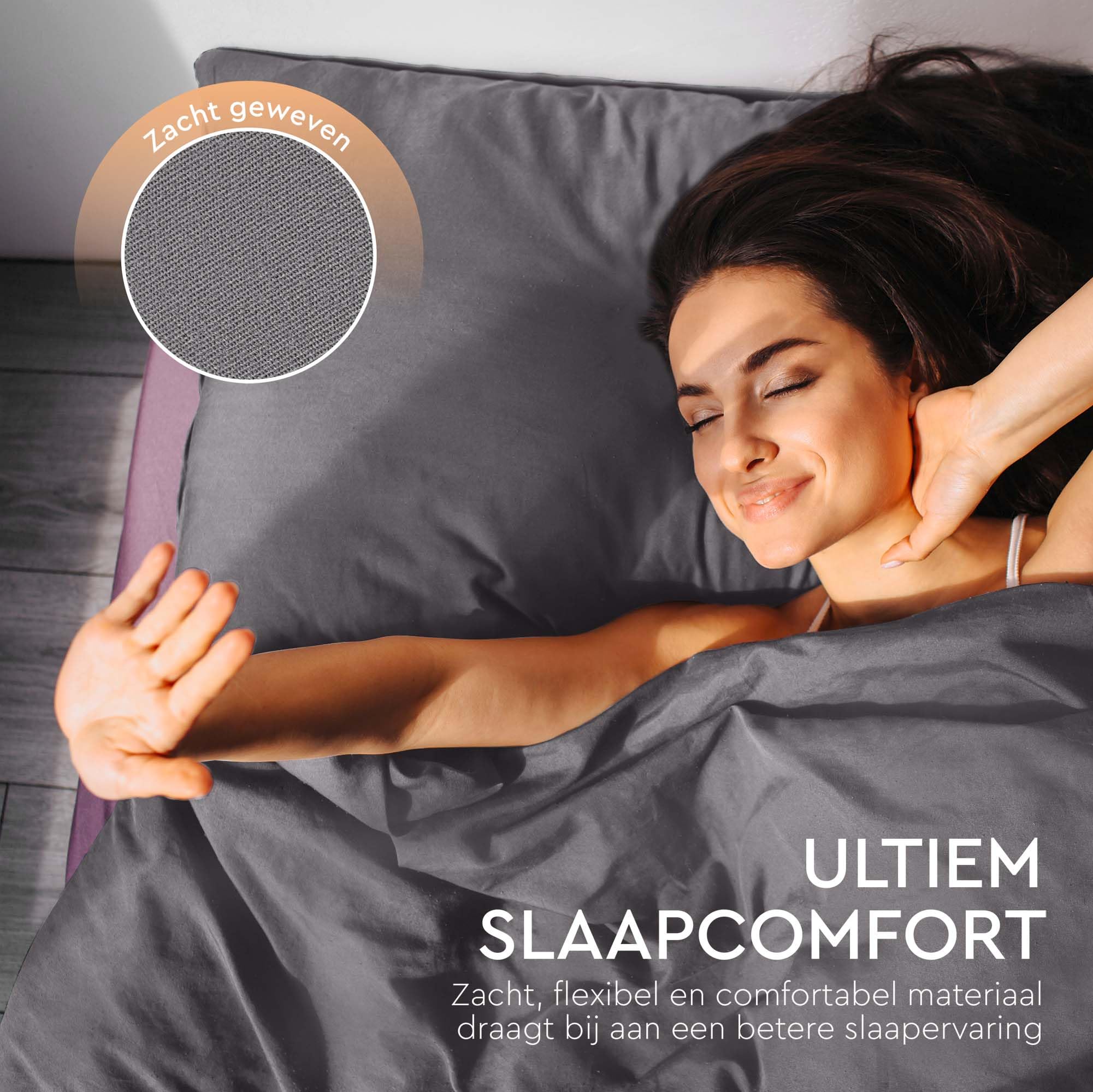 SLEEP TIME Dekbedovertrek, 100% katoen, beddengoed, set van 2, True Dreams, grijs, 135 x 200 cm, met 2 kussenslopen 80 x 80 cm